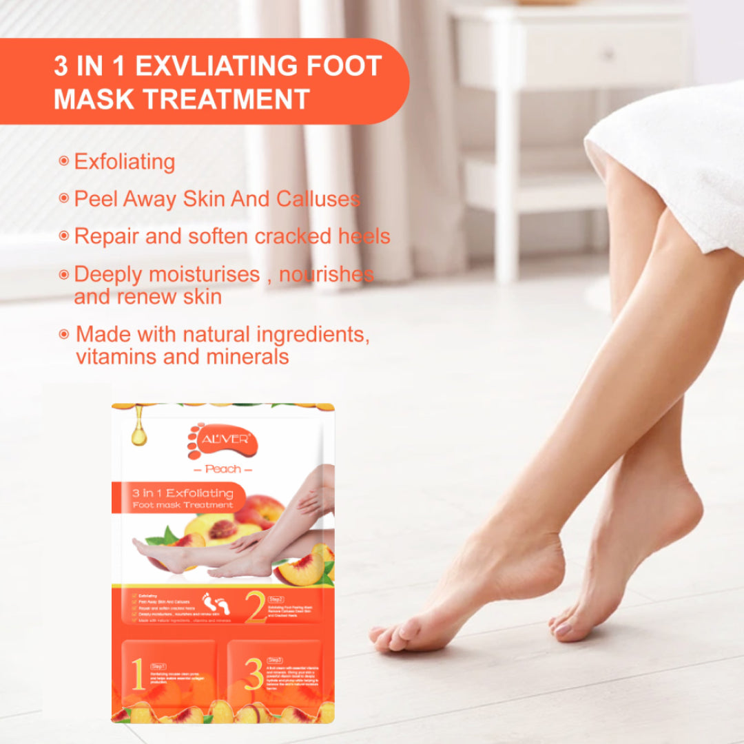 ALIVER Peach Soft Foot Peel Mask, 3in1 Kit