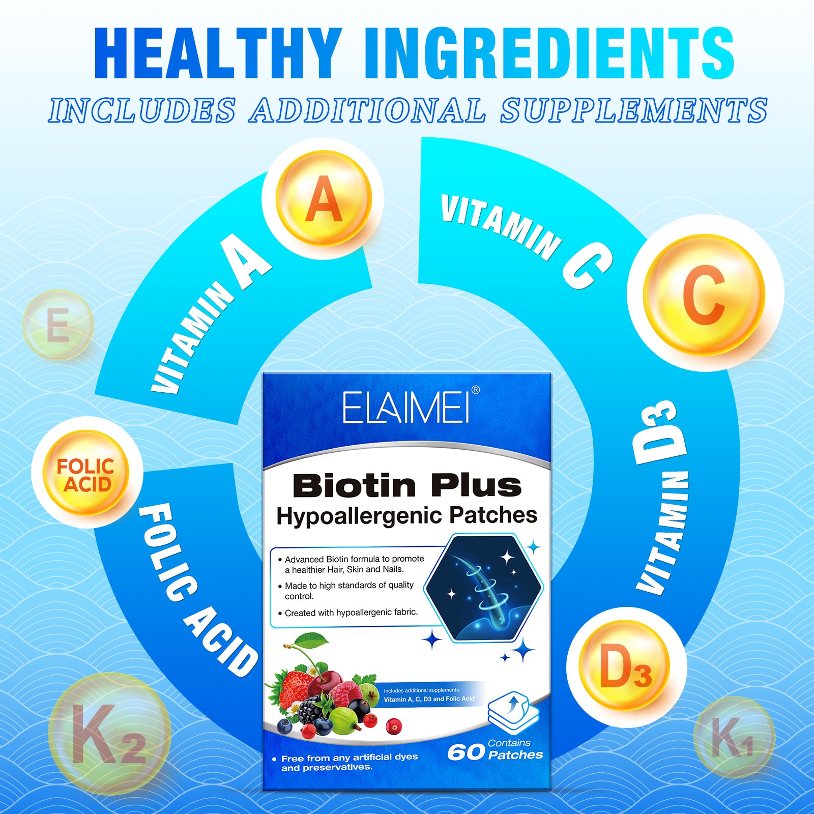 ELAIMEI Biotin Plus Vitamin Patches, 60pcs