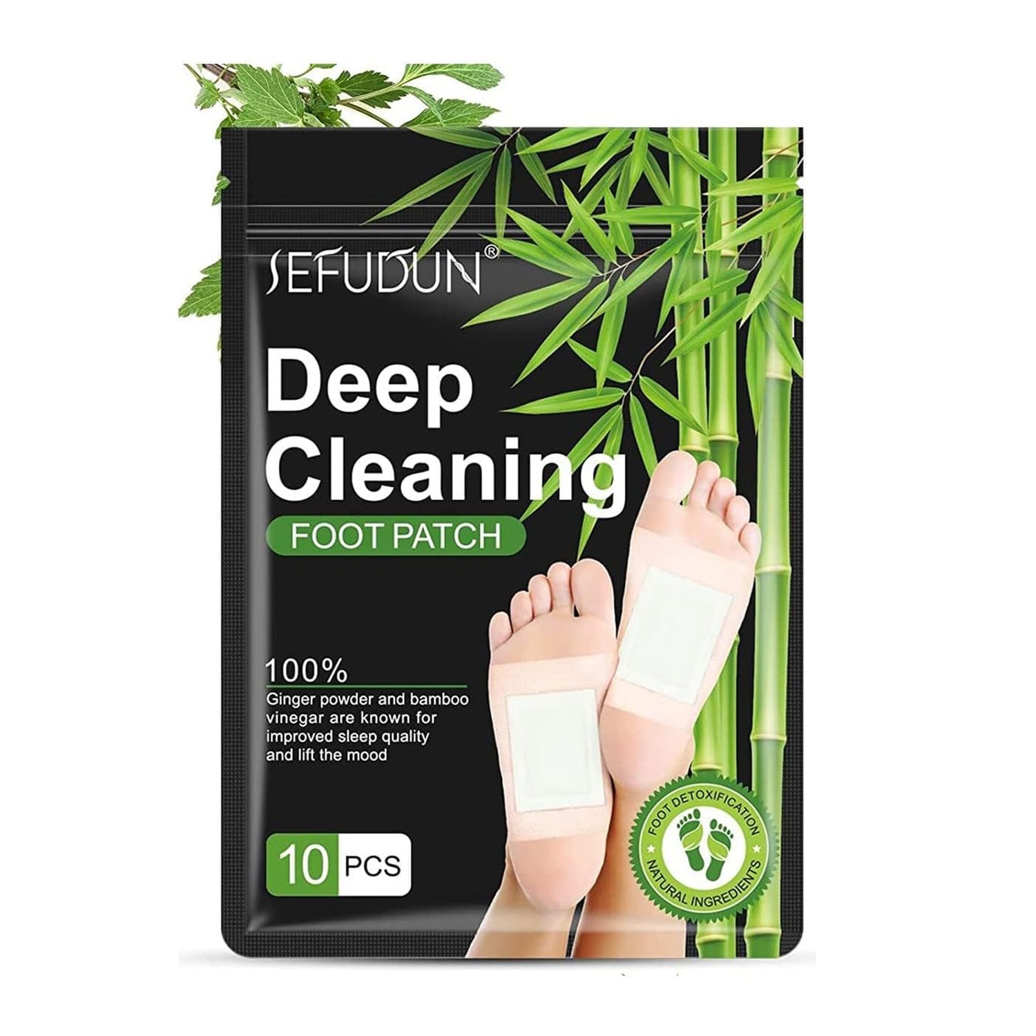 SEFUDUN Deep Cleaning Detox Foot Patches with Bamboo Vinegar & Ginger, 10pcs