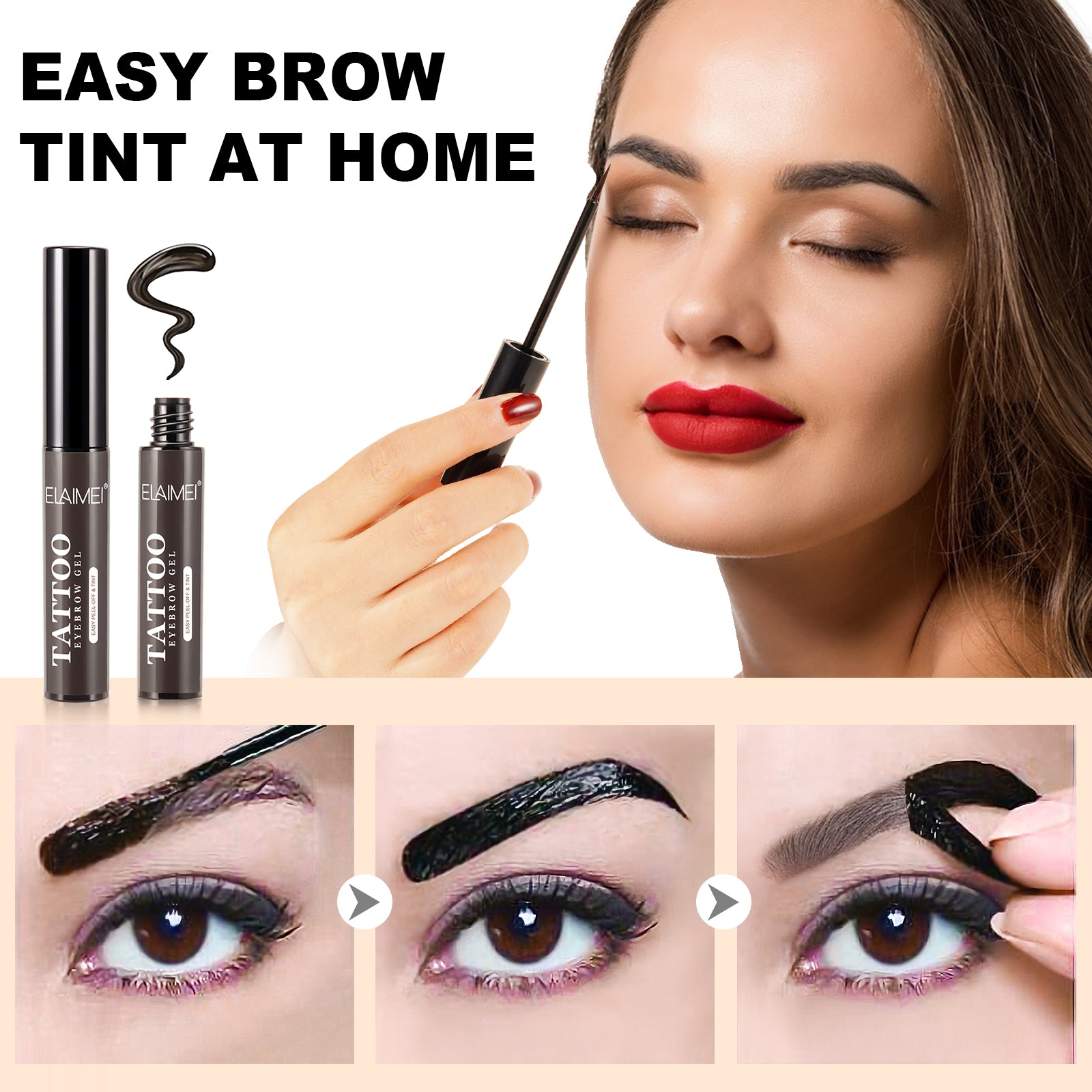 ELAIMEI Tattoo Eyebrow Gel, Peel Off Tint (Beige)