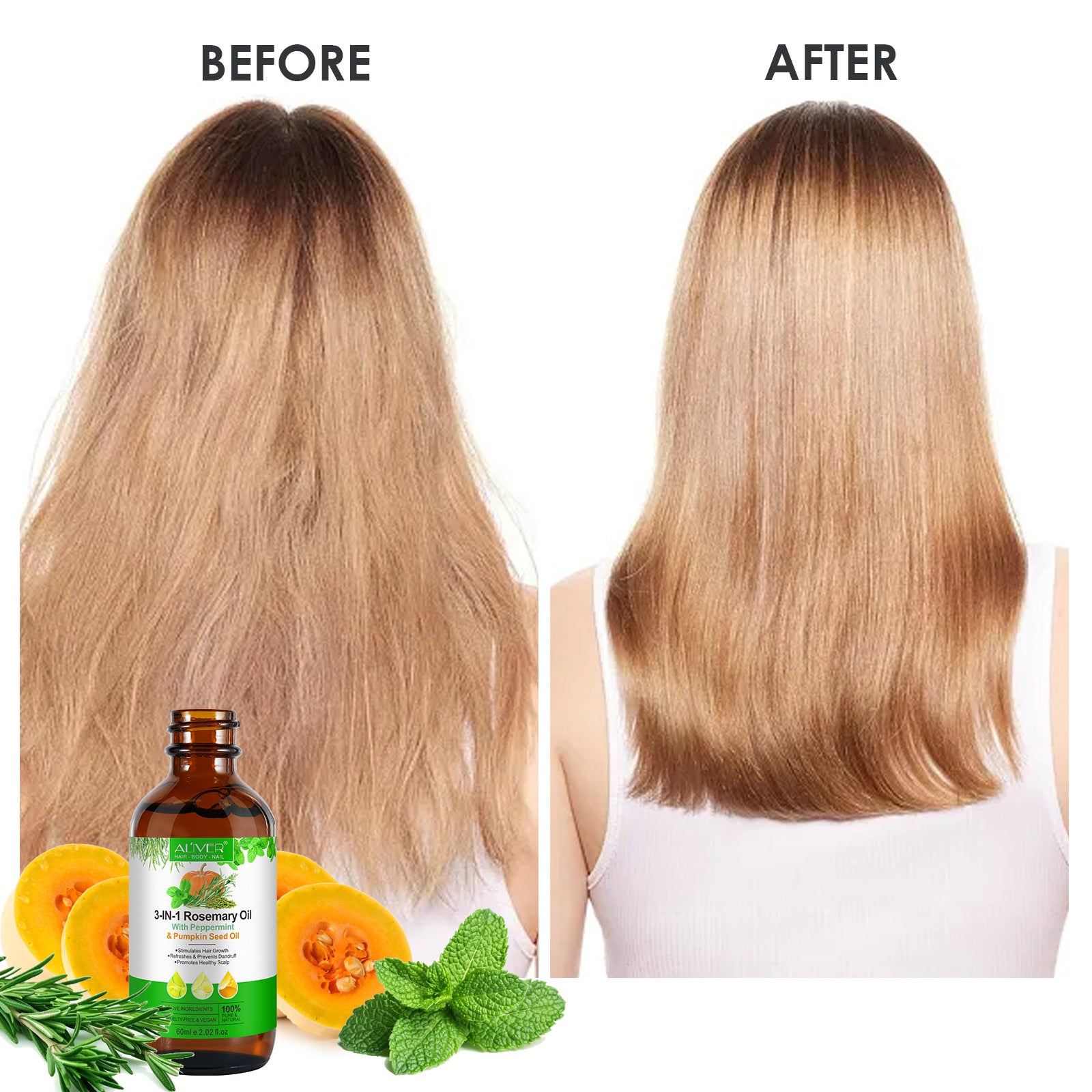 ALIVER Natural 3-in-1 Rosemary Oil with Peppermint & Pumpkin Seed Oil, 60ml