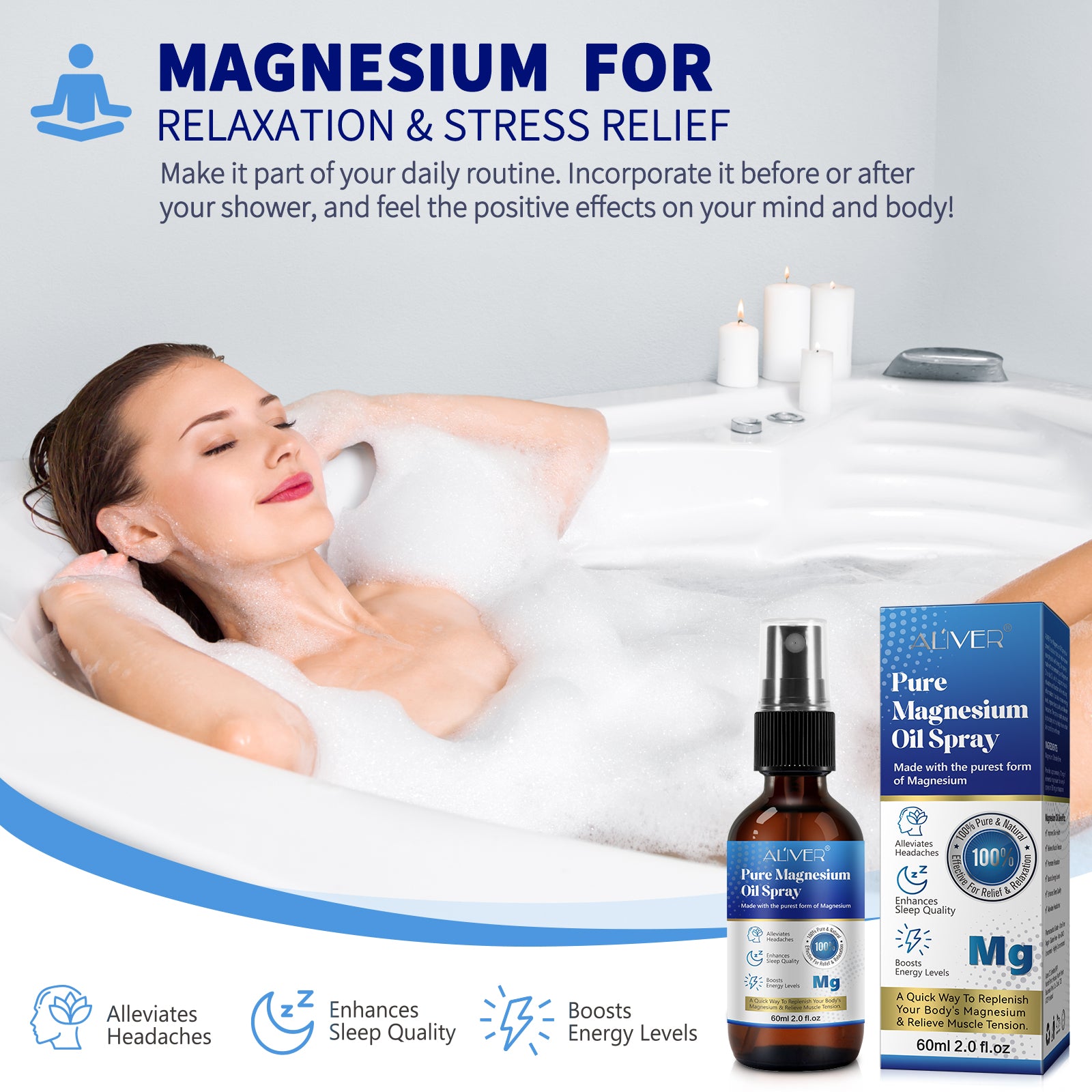 ALIVER Pure & Natural Magnesium Oil for Pain Relief, 60ml