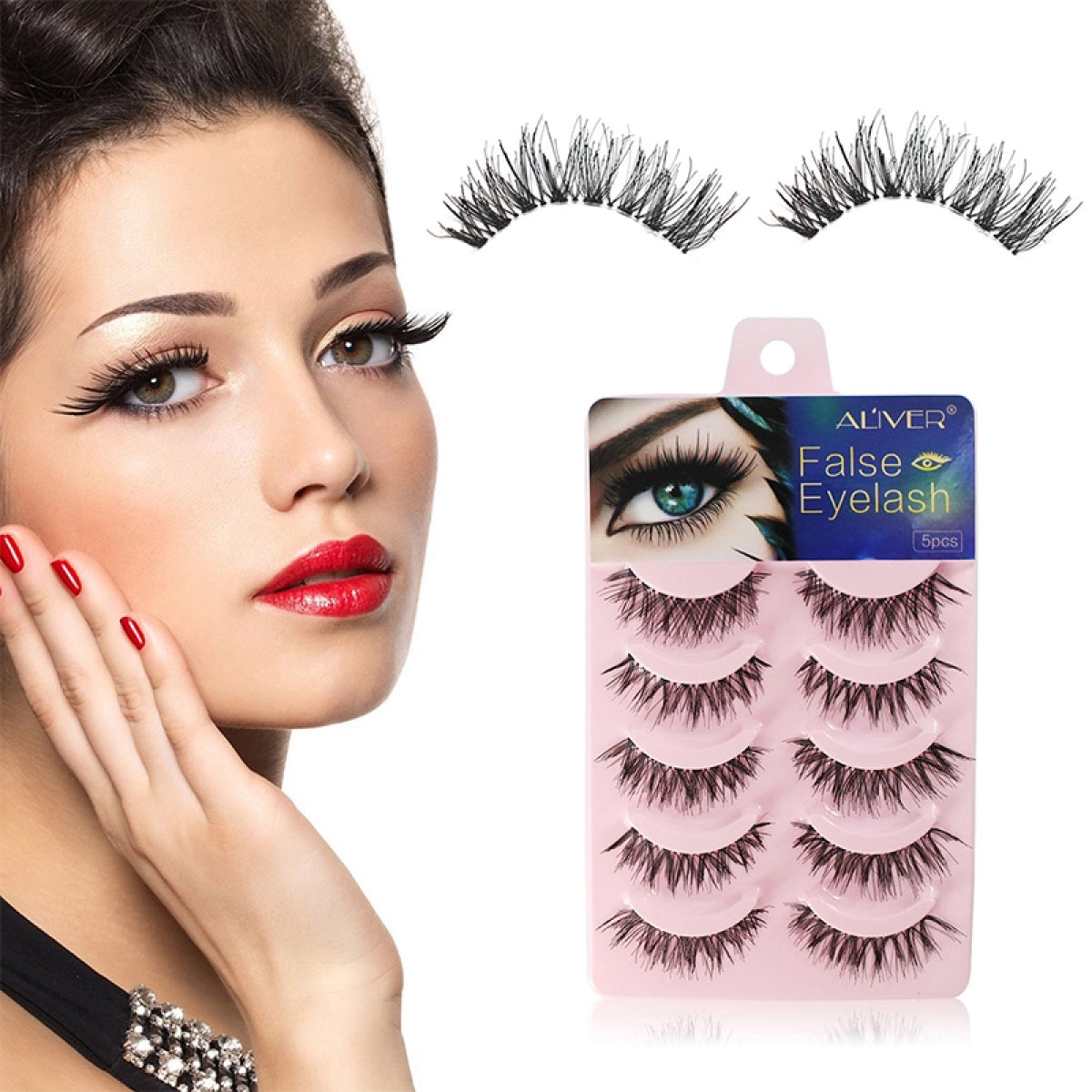 Aliver 5 Pairs Eyelashes 3D Mink Fake False Eye Lashes Natural Long Thick Makeup Cross Extension Handmade Wispy