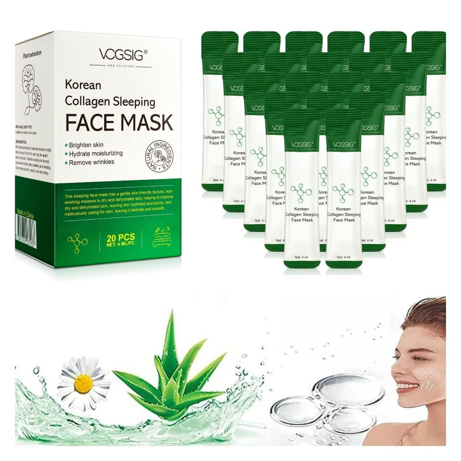 VOGSIG Korean Collagen Sleeping Face Mask, 20pcs