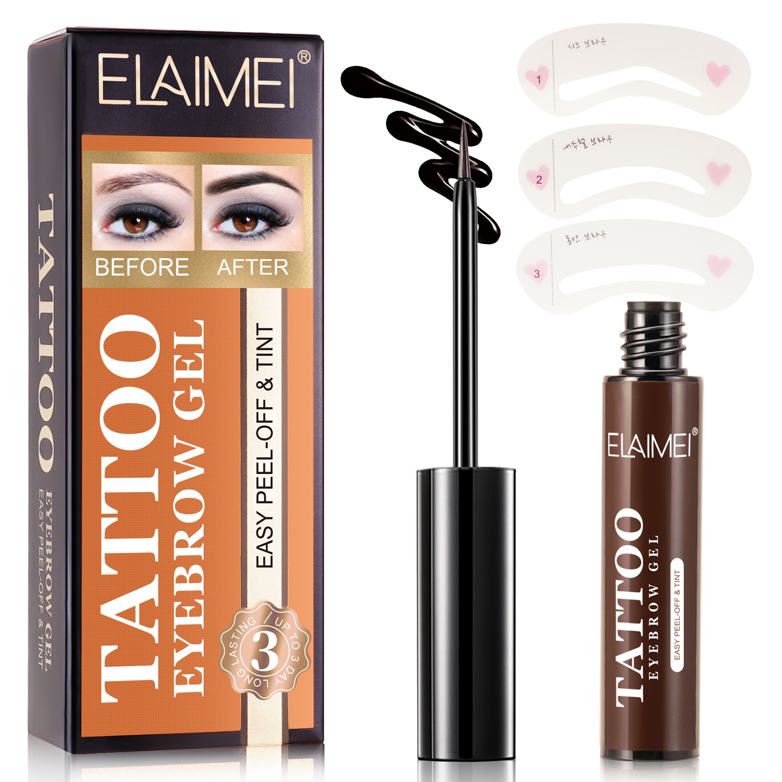 ELAIMEI Tattoo Eyebrow Gel, Long-Lasting Tint (Dark Brown)