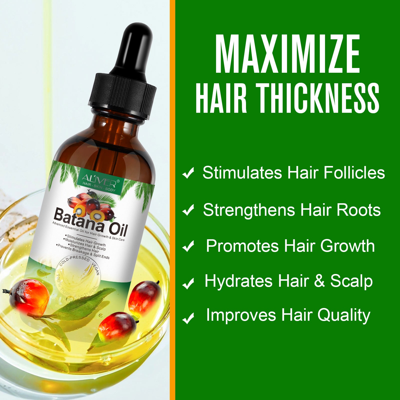 ALIVER Natural Batana Oil for Hair Growth, Skin & Body, 60ml