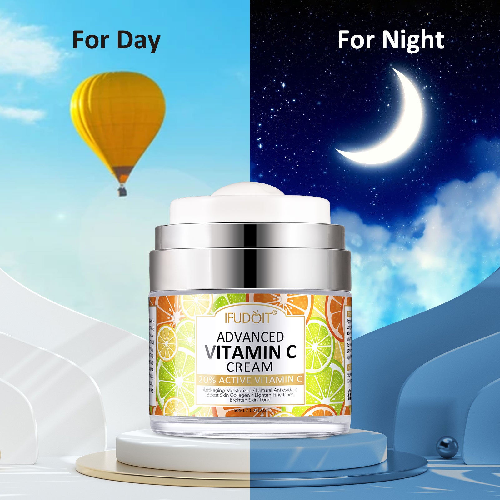 Ifudoit Facial Vitamin C Cream Face Anti-Aging Moisturizer Retinol Wrinkle Skin Care Hydrating Repair Reduce Fine Line Hyaluronic Acid