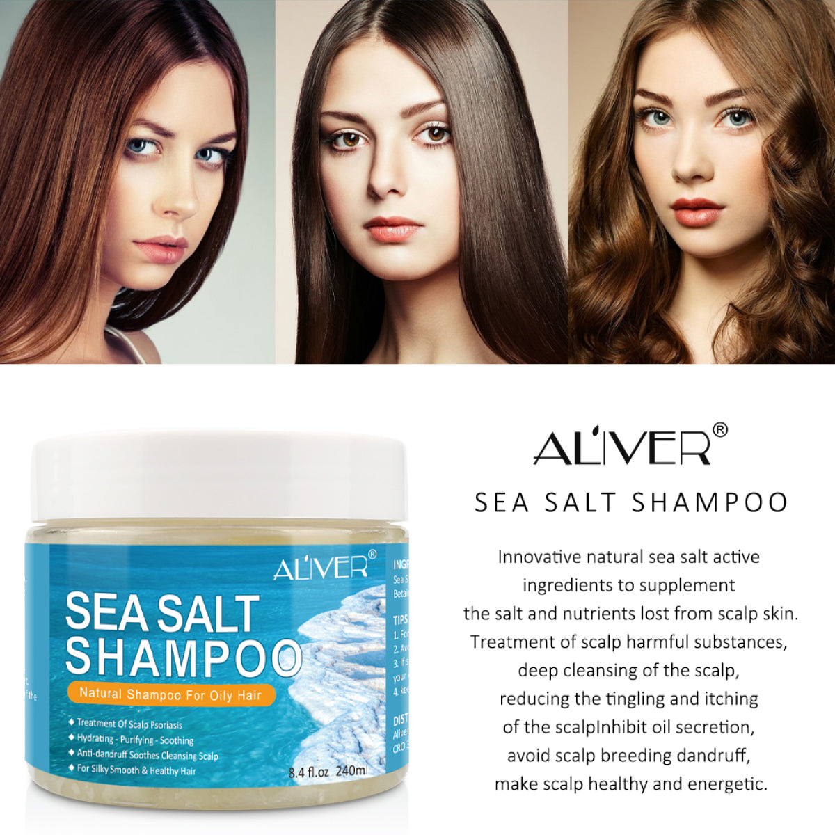Aliver Natural Sea Salt Shampoo Hair Anti Dandruff Treatment