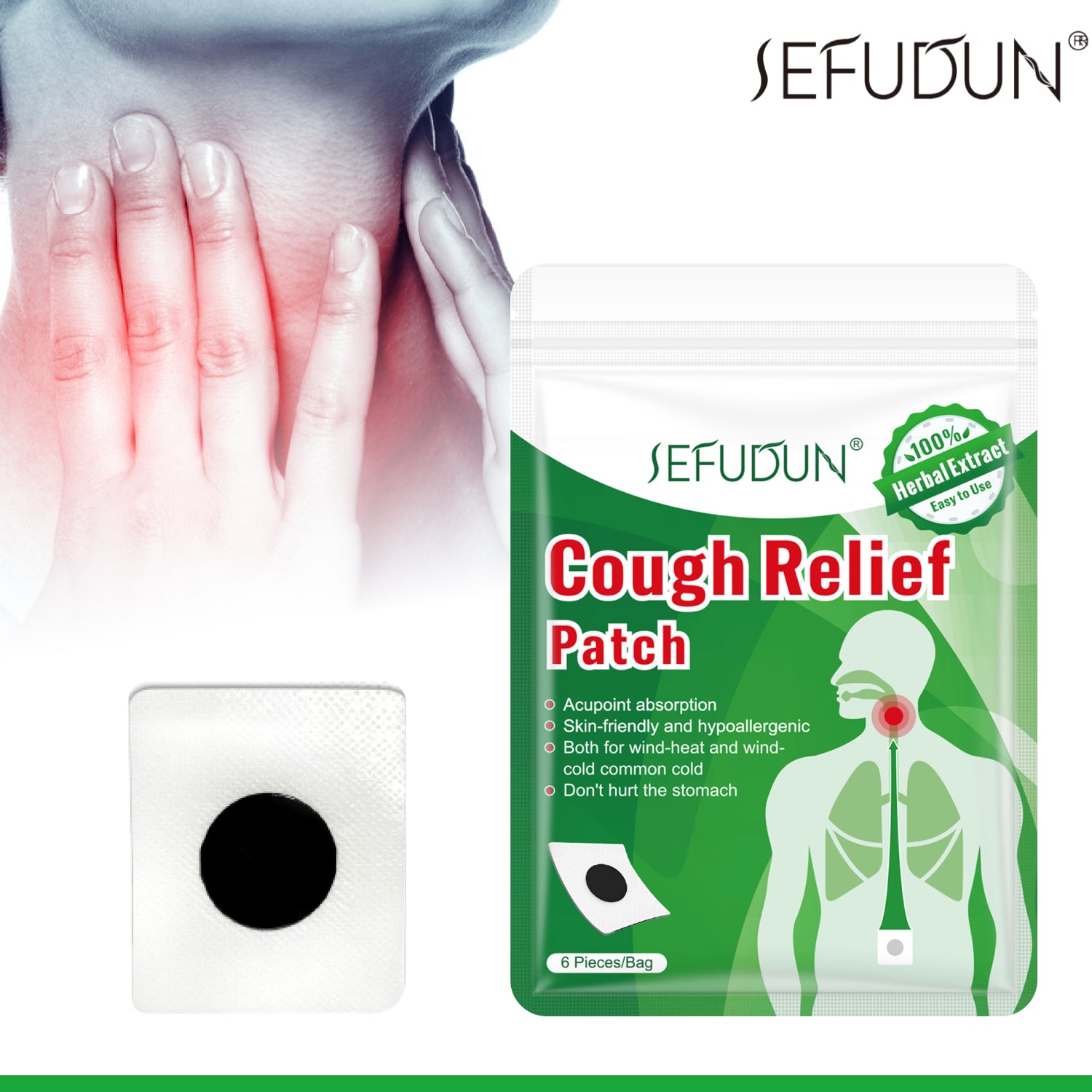 SEFUDUN Cough Relief Patches, 6pcs