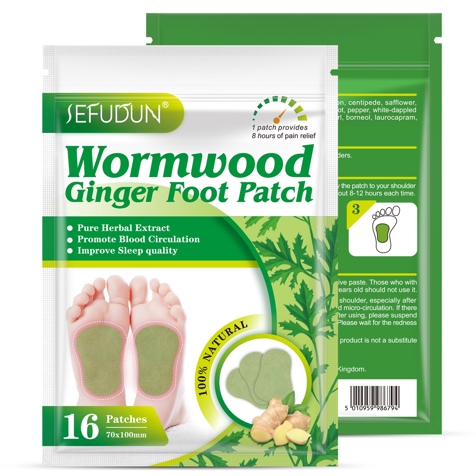 SEFUDUN Wormwood Ginger Detox Foot Patches, 16pcs
