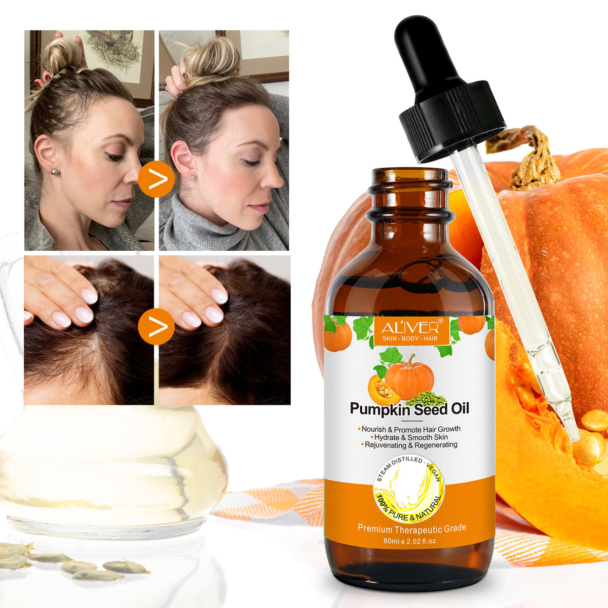 ALIVER Pure Pumpkin Seed Oil for Hair Growth, 60ml