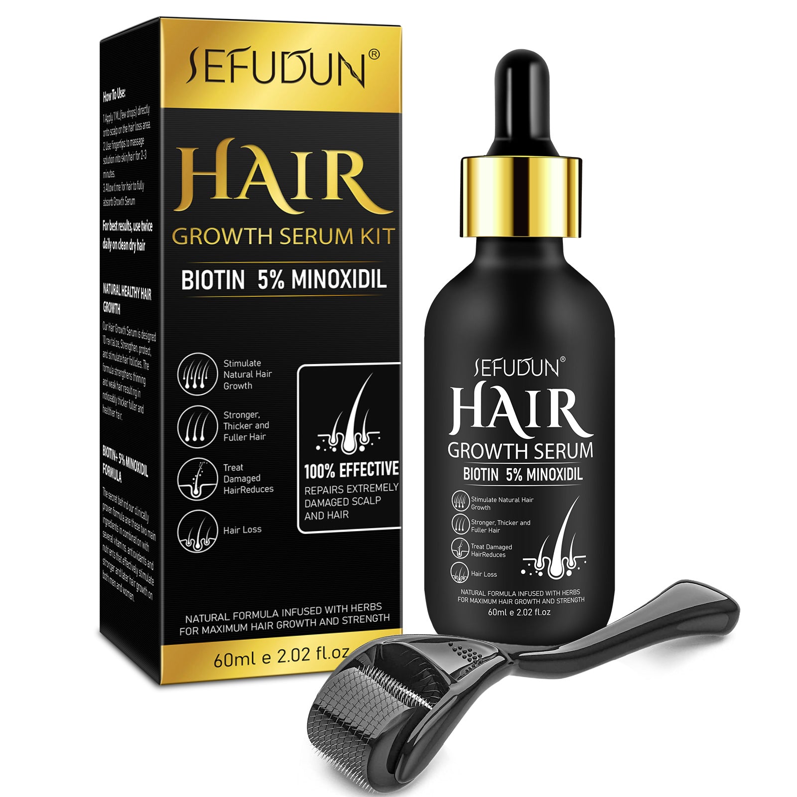 SEFUDUN Hair Growth Serum + Derma Roller Kit
