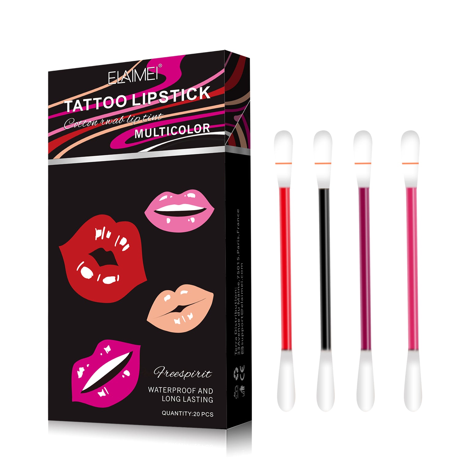 ELAIMEI Elaimei Tattoo Lipstick, Cotton Swab 20pcs