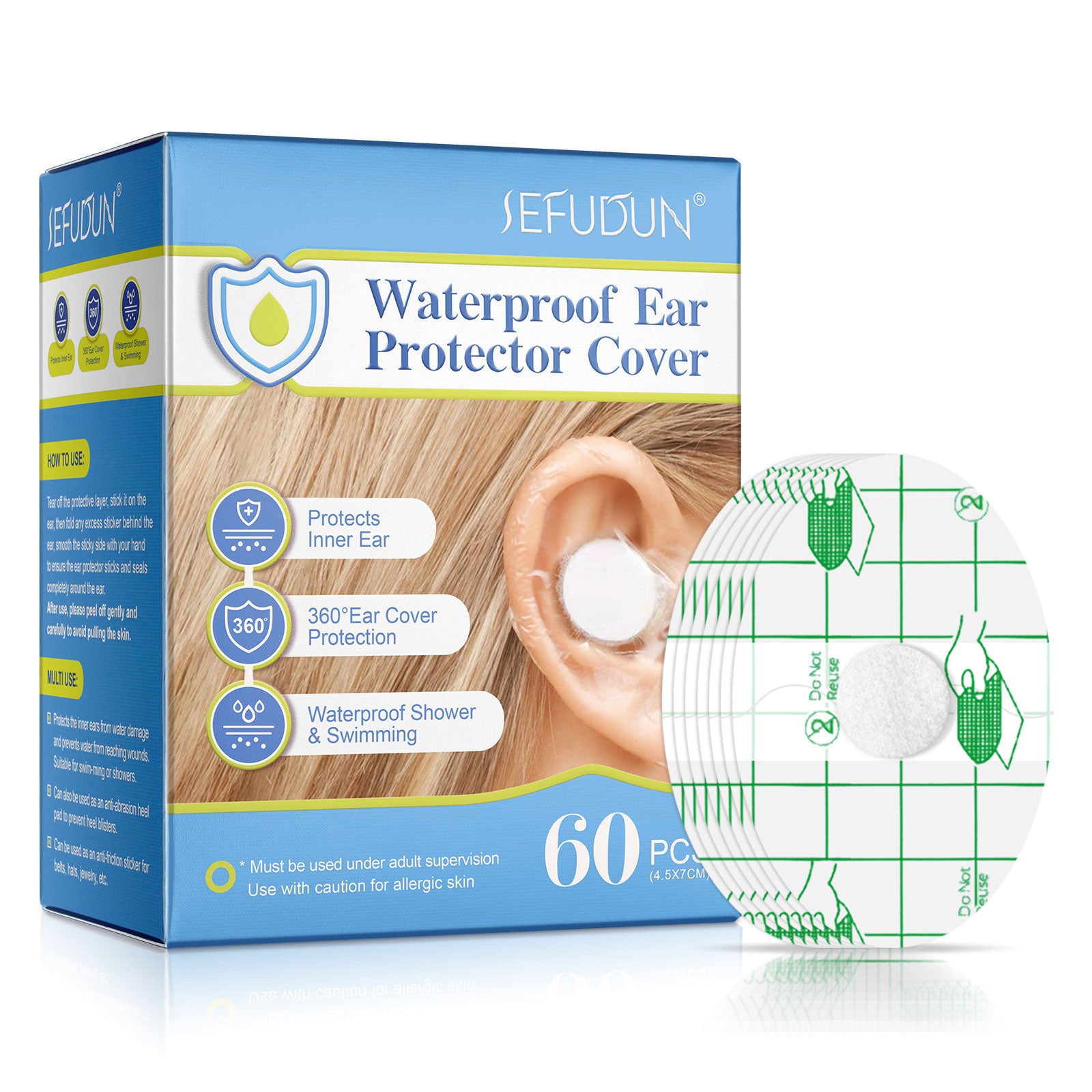 SEFUDUN Waterproof Ear Protector Covers, 60pcs