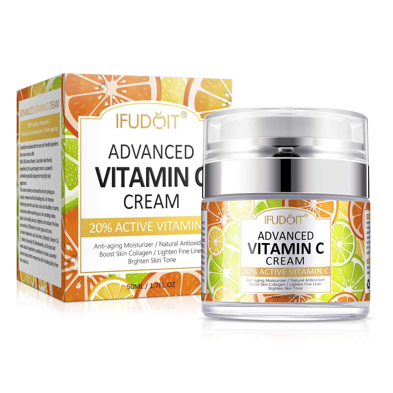 Ifudoit Facial Vitamin C Cream Face Anti-Aging Moisturizer Retinol Wrinkle Skin Care Hydrating Repair Reduce Fine Line Hyaluronic Acid