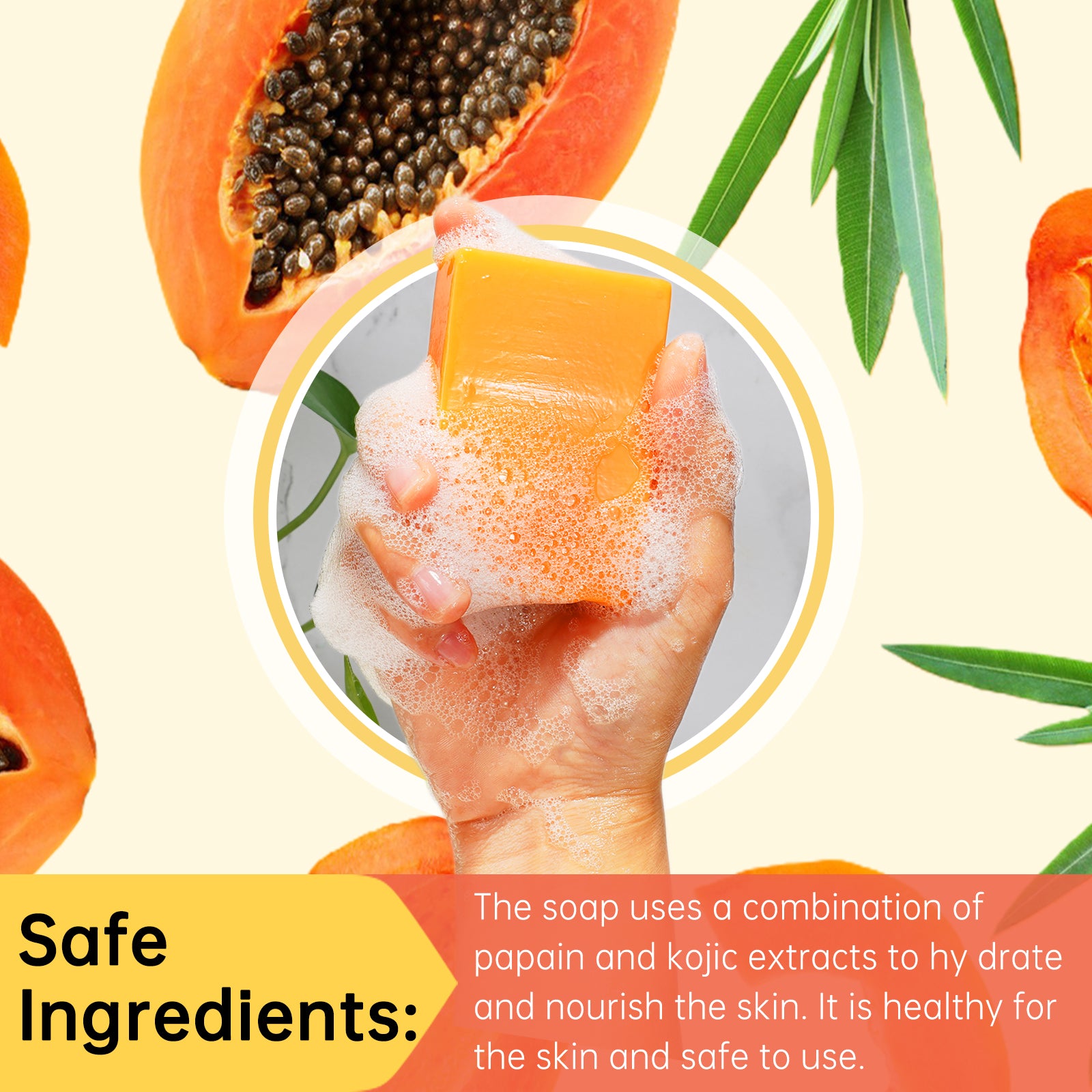 ELAIMEI Papaya Kojic Acid Soap for Face and Body, 100g