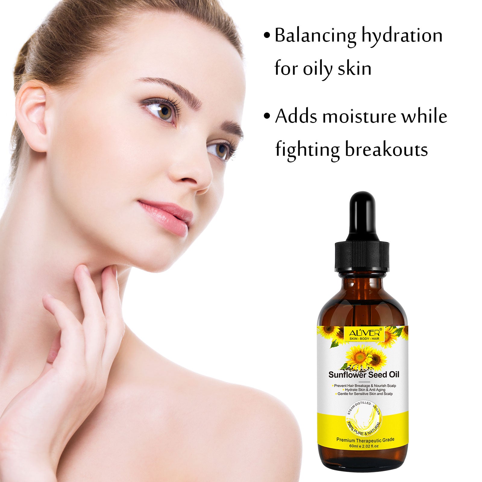 ALIVER Pure Sunflower Seed Oil for Hair, Body & Skin, 60ml