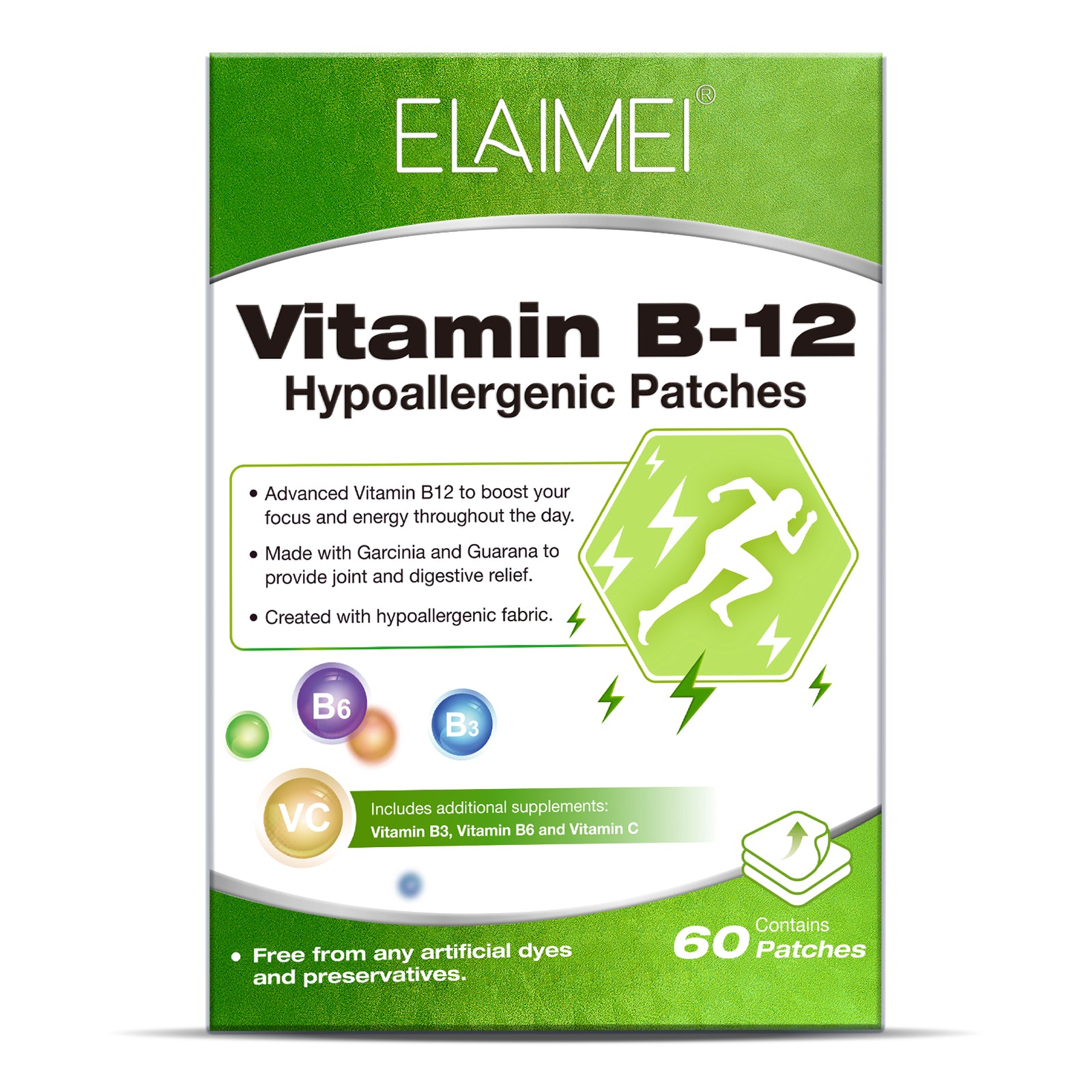 ELAIMEI Vitamin B12 Hypoallergenic Patches, 60pcs