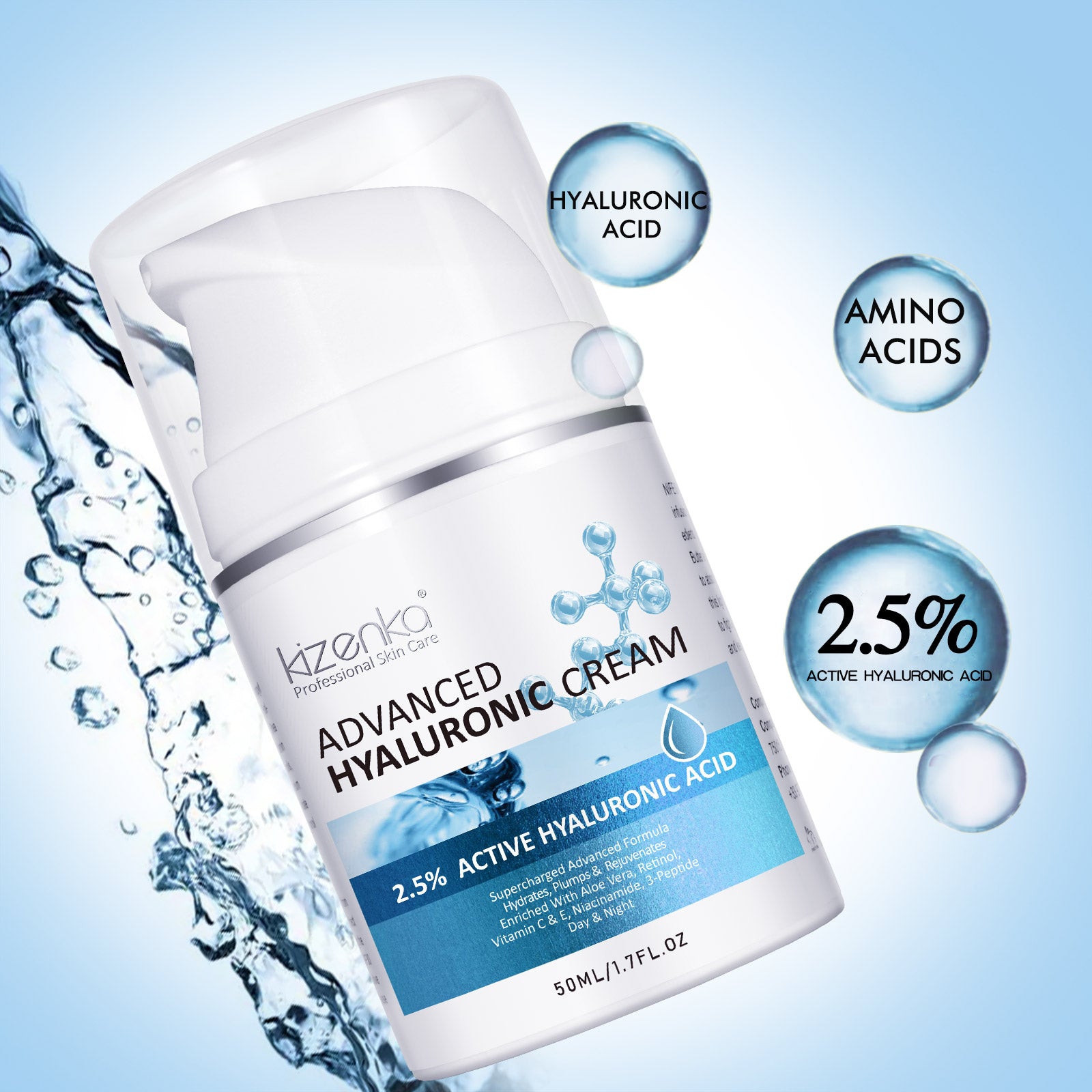 Kizenka Hyaluronic Acid Face Cream Moisturizing Anti Aging Wrinkle Remover Repair Skin Care Retinol Fine Line Repair Niacinamide Day Night