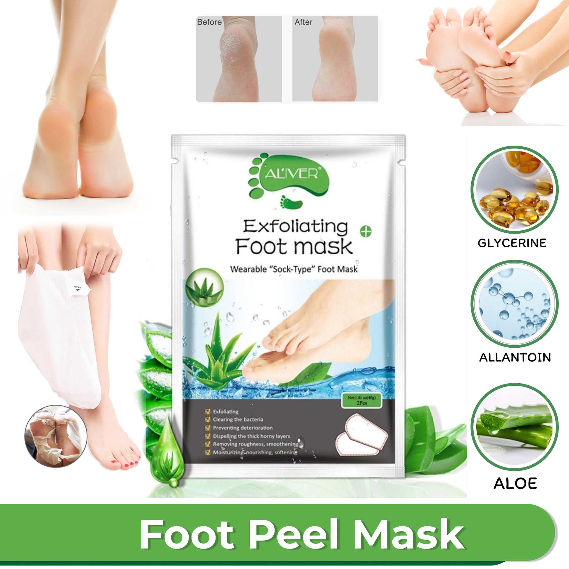 Aliver Aloe Soft Foot Peel Mask for Feet Dead Skin Remover
