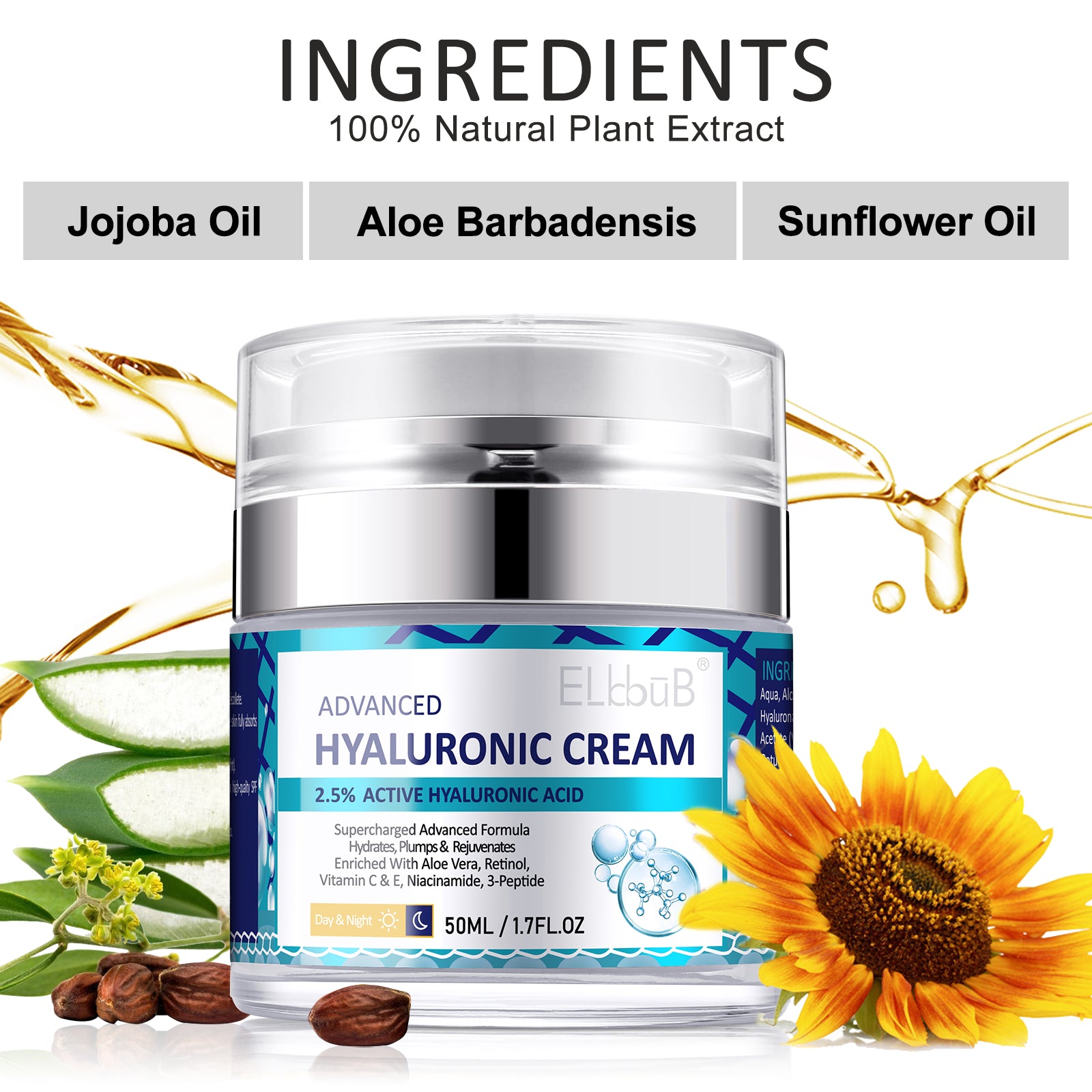 ELBBUB Advanced 2.5% Hyaluronic Acid Cream, 50ml