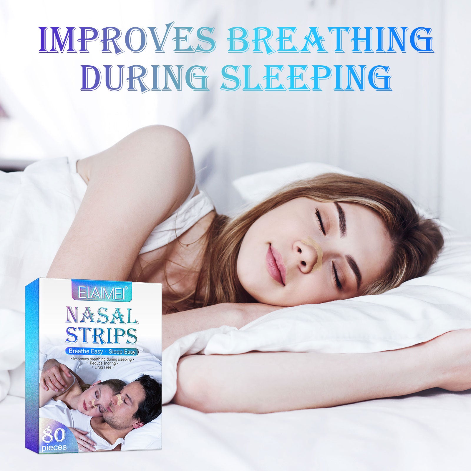 ELAIMEI Anti Snore Nasal Strips, 80pcs