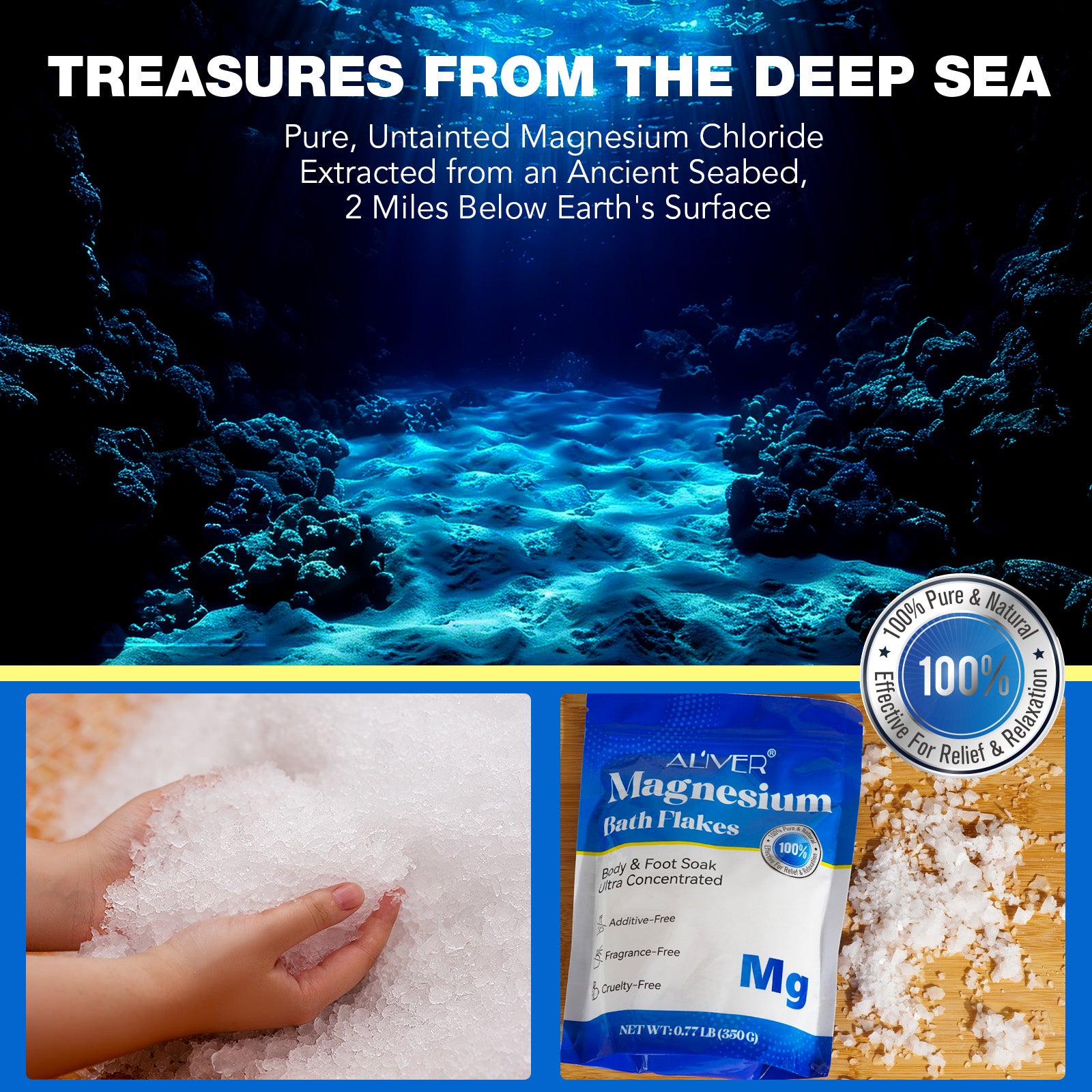 ALIVER Magnesium Chloride Flakes, 100% Natural Bath Salts 350g