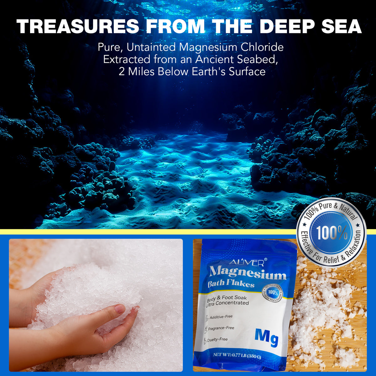 ALIVER Magnesium Chloride Flakes, 100% Natural Bath Salts 350g
