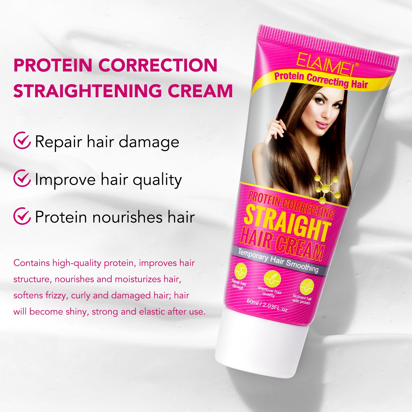 ELAIMEI Silk & Gloss Hair Straightening Cream, 60ml