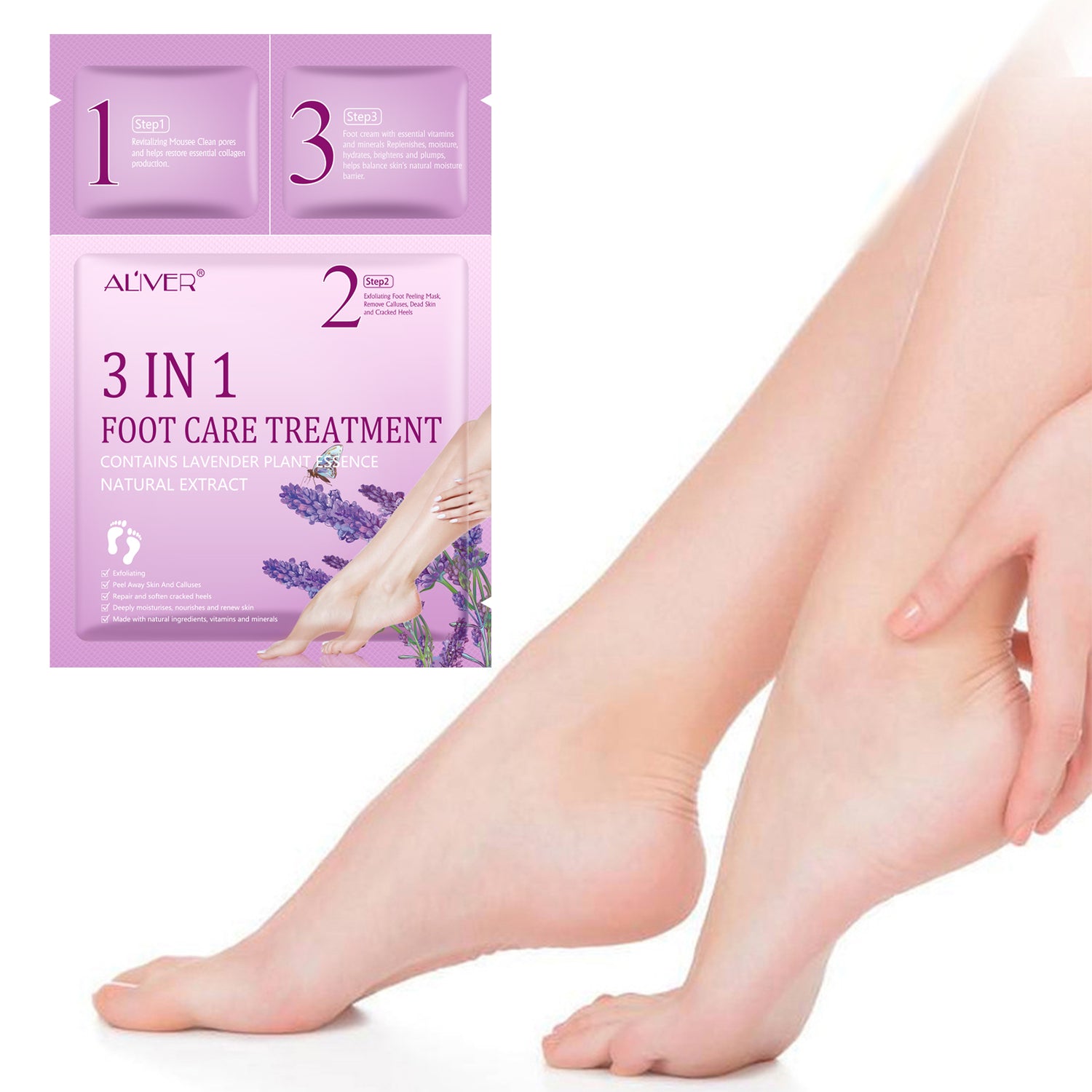 ALIVER 3in1 Exfoliating Foot Care Treatment Kit Peeling Mask