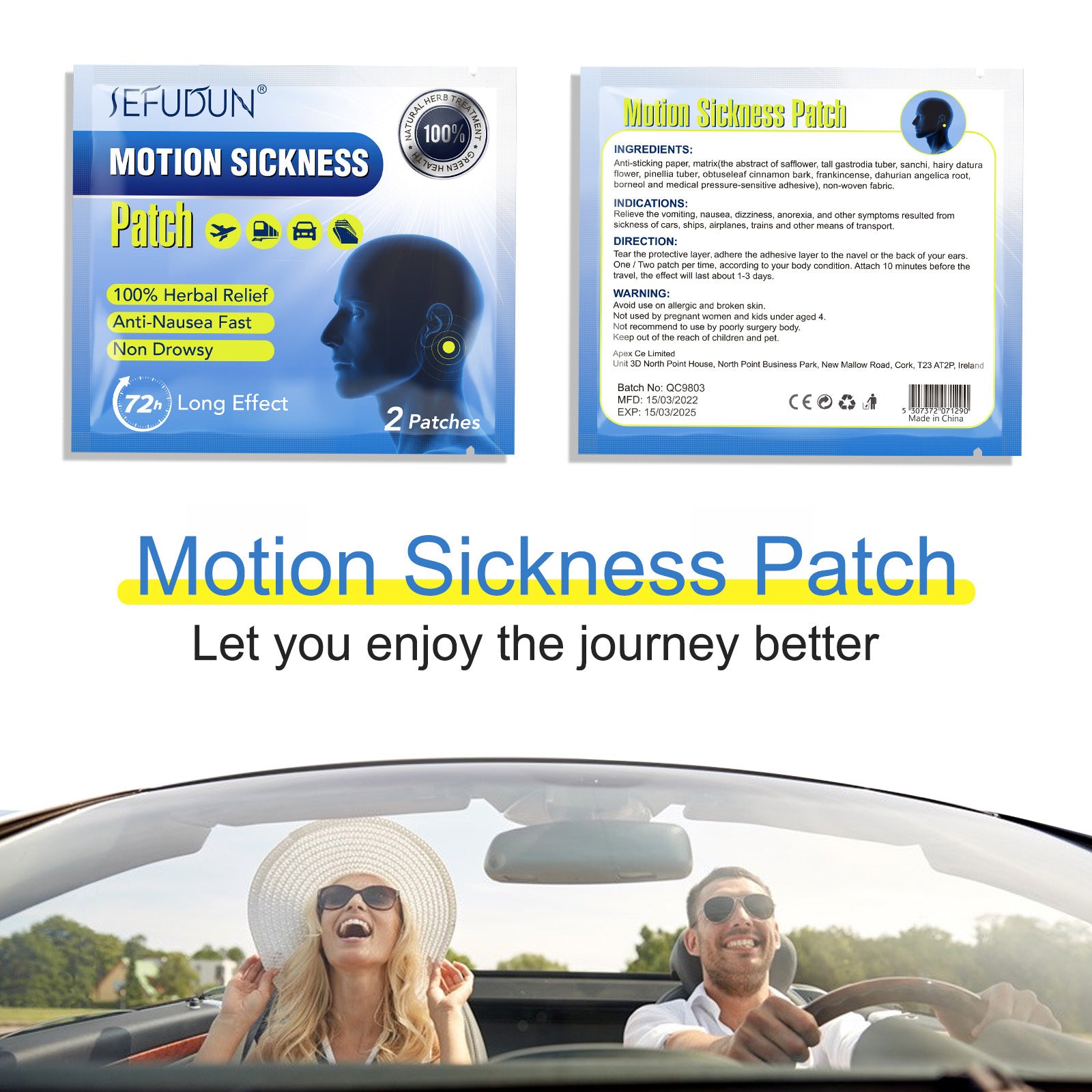 Sefudun Motion Sickness Patch 40 pathces Travel Anti Nausea Safe & Effective Car, Sea, Aeroplan Pads