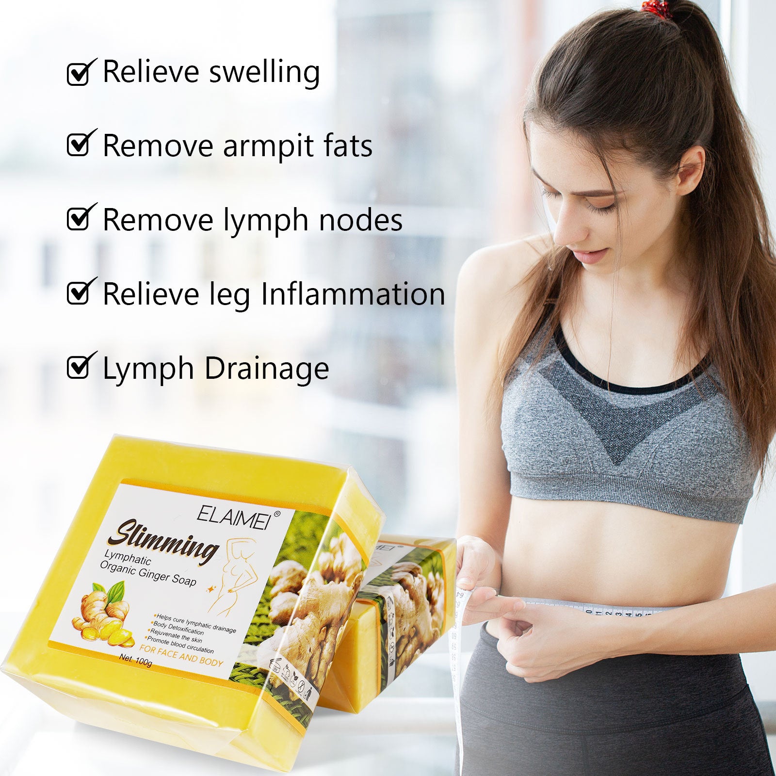 ELAIMEI Natural Ginger Lymphatic Slimming Soap for Face & Body, 100g