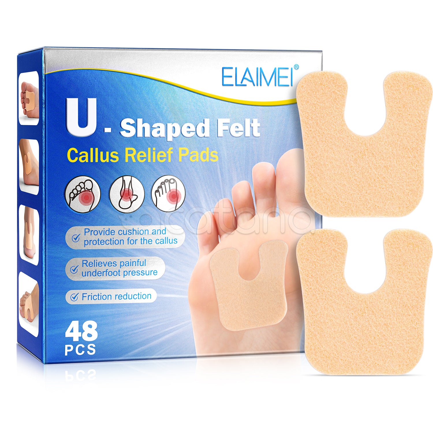 ELAIMEI U-Shaped Felt Callus Pads for Feet Pain Relief & Foot Protection, pack of 48pcs