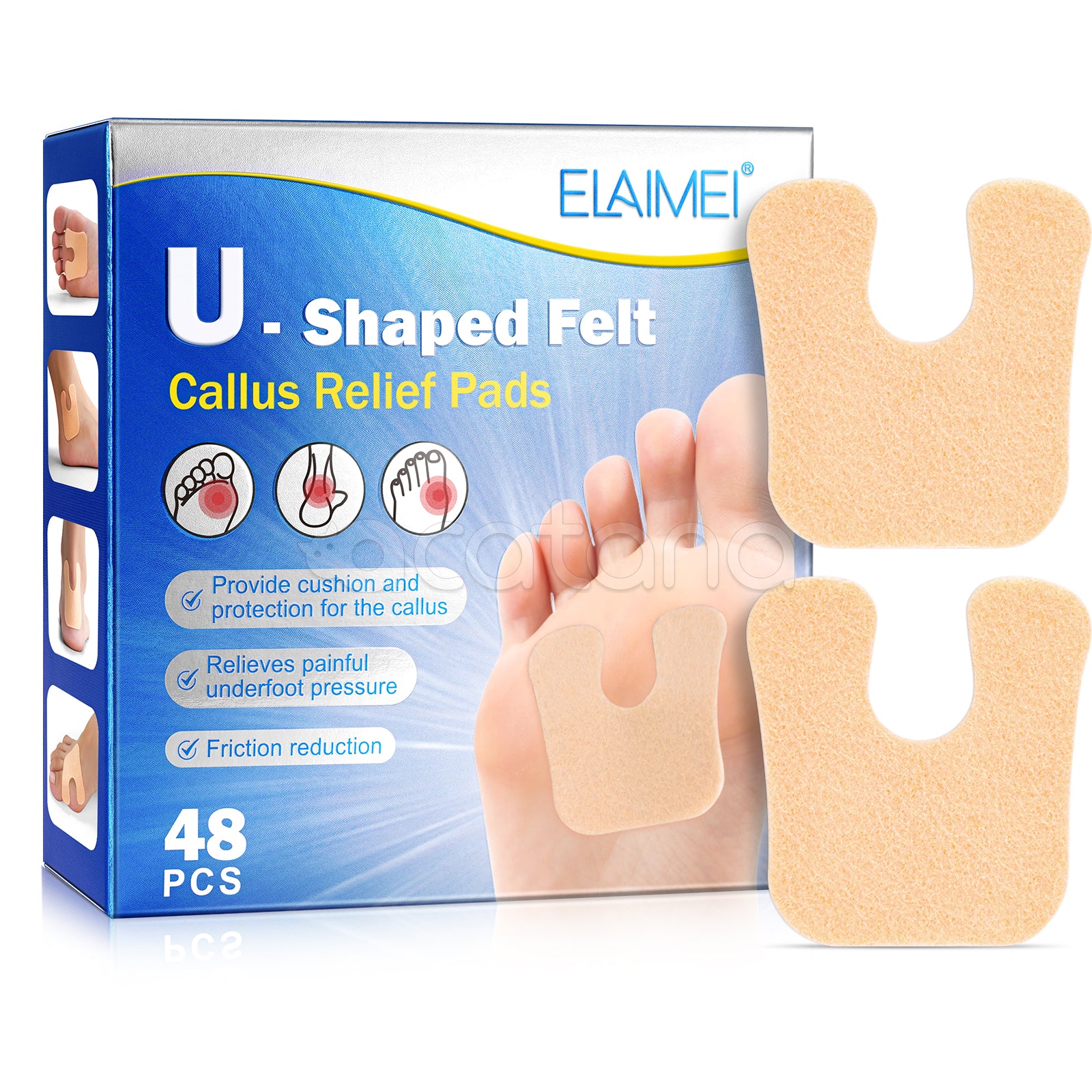 ELAIMEI U-Shaped Felt Callus Pads for Feet Pain Relief & Foot Protection, pack of 48pcs