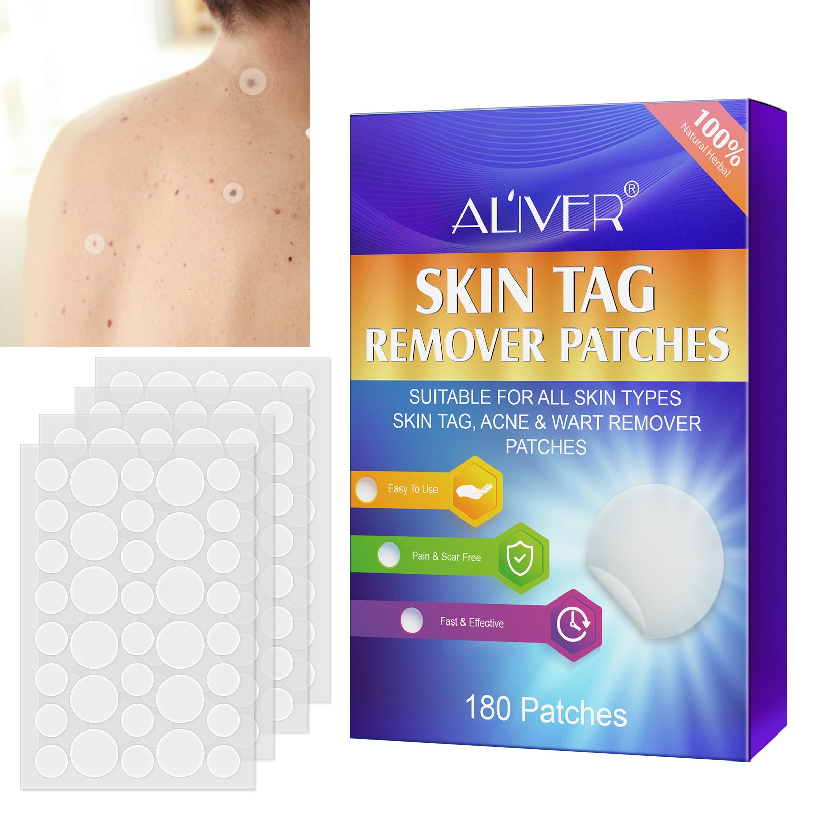 ALIVER Safe Skin Tag Remover Patches, pack of 180pcs