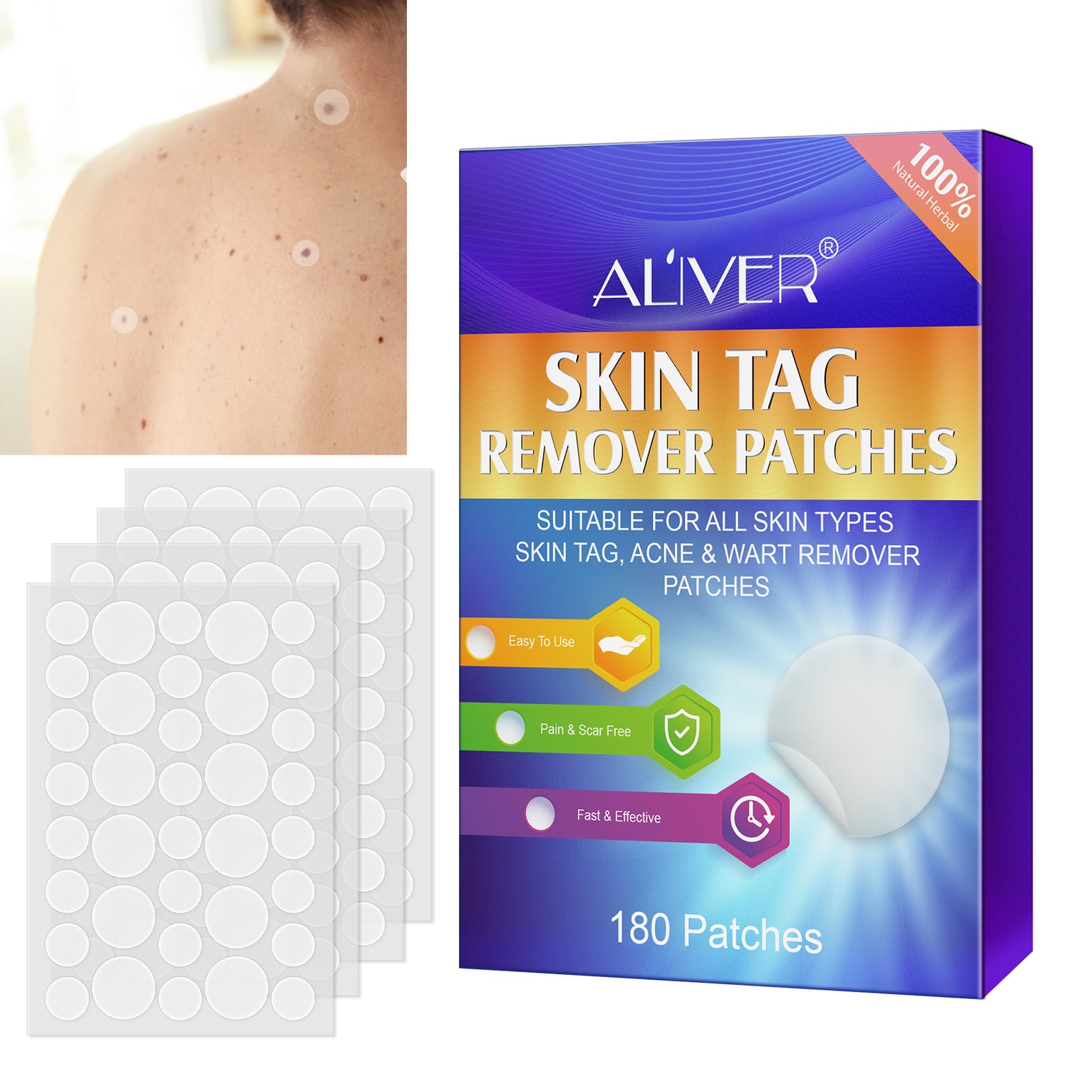 ALIVER Safe Skin Tag Remover Patches, pack of 180pcs