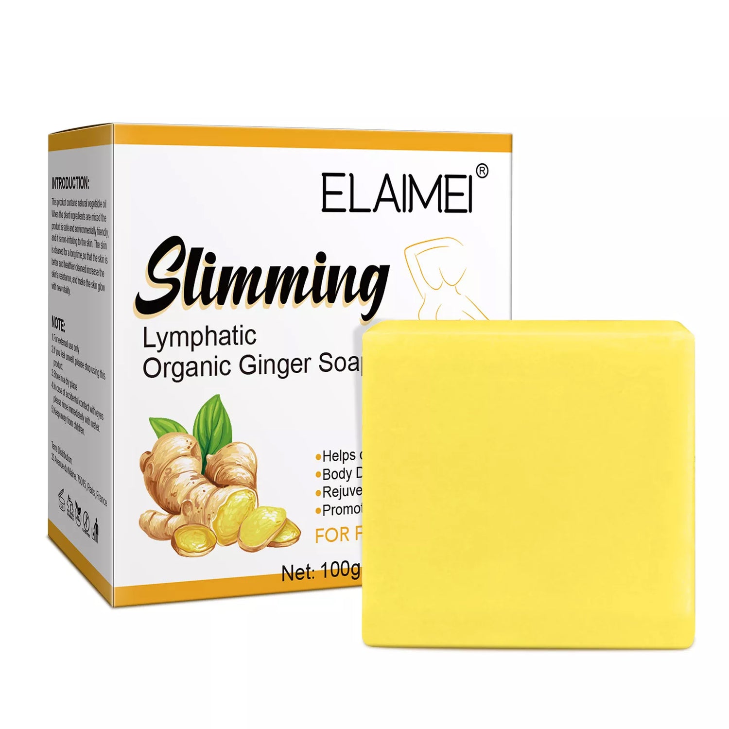 ELAIMEI Natural Ginger Lymphatic Slimming Soap for Face & Body, 100g