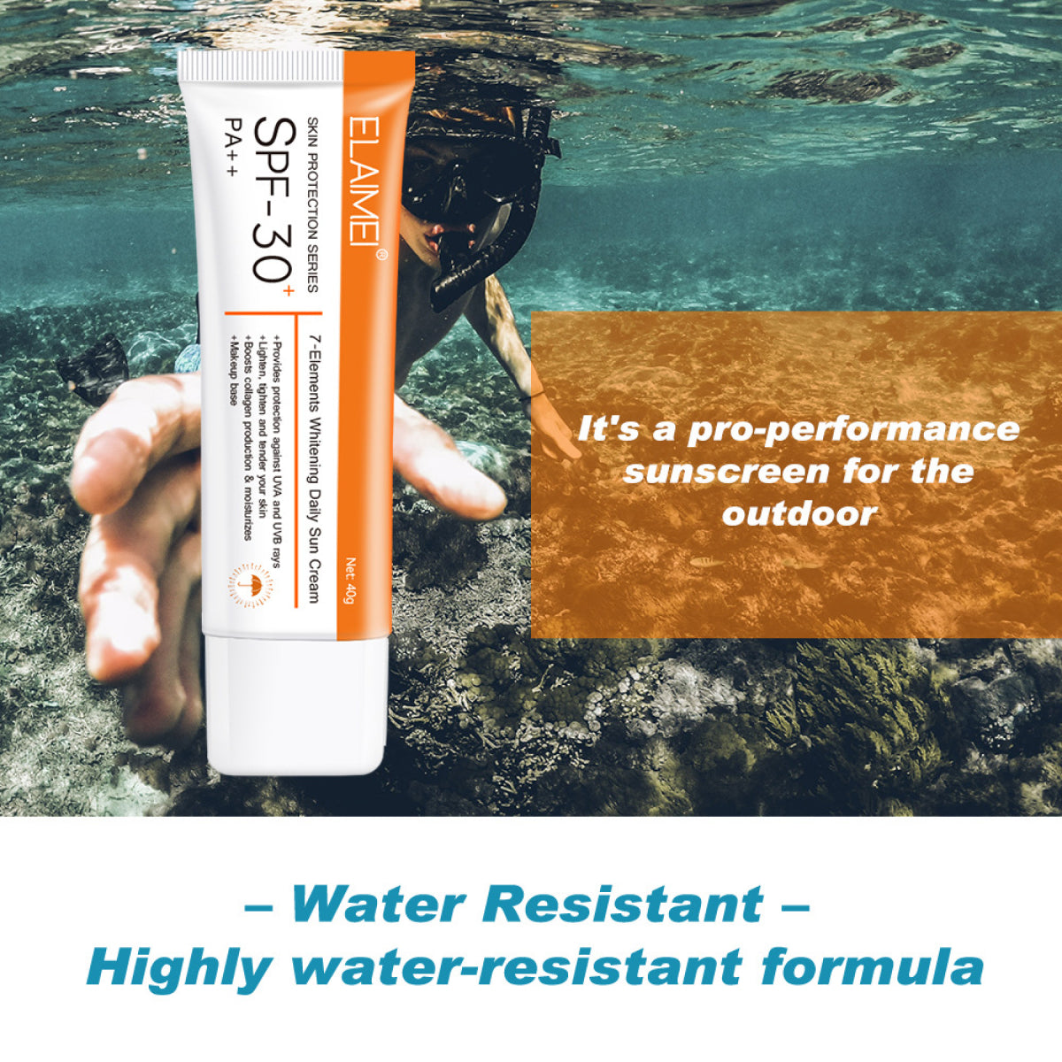 Elaimei UV Sunscreen SPF 30 PA++ Sunblock Sun Water Resistant Broad Spectrum Facial Body Skin Beach Defense 40g
