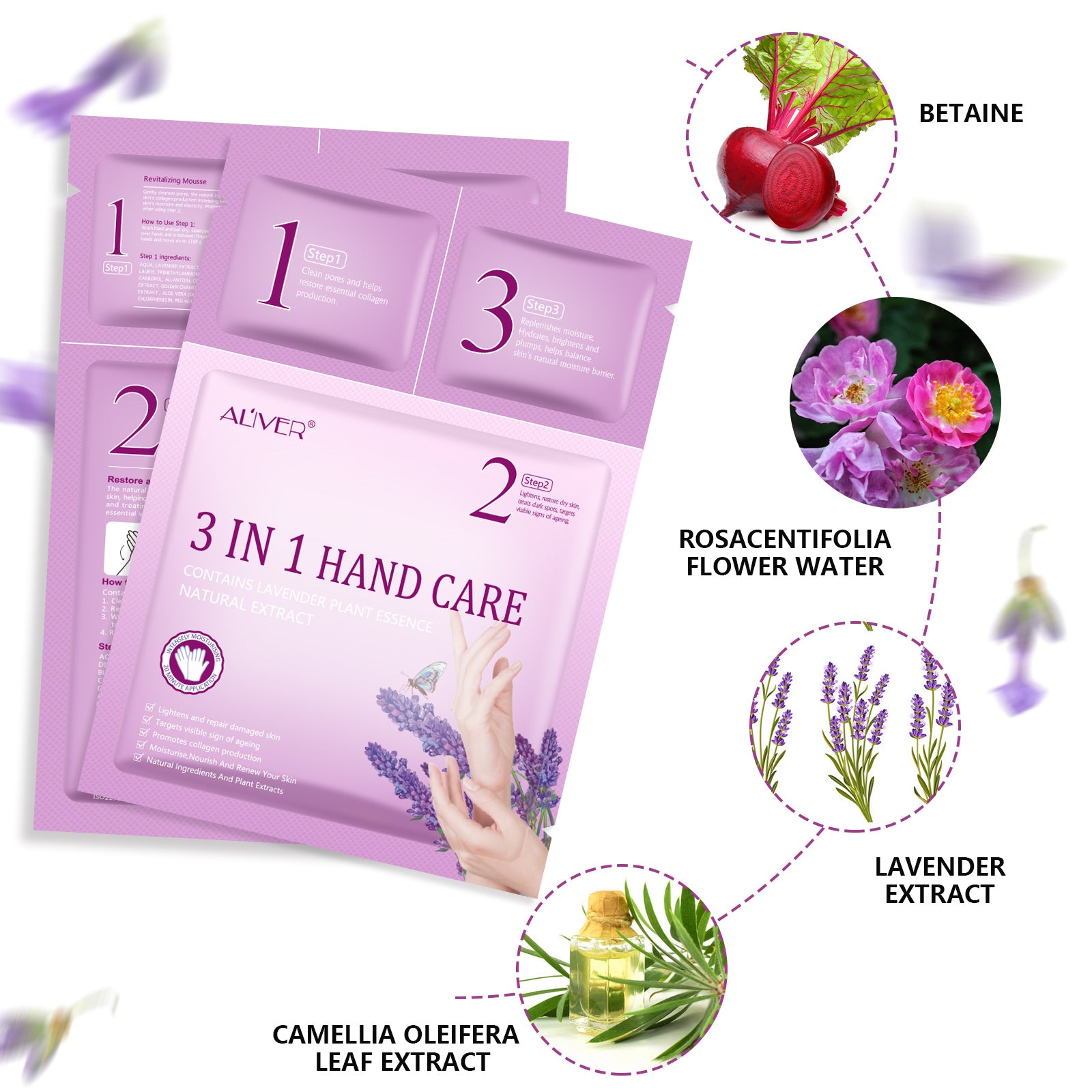 ALIVER Lavender 3in1 Hand Care Repair Mask Set