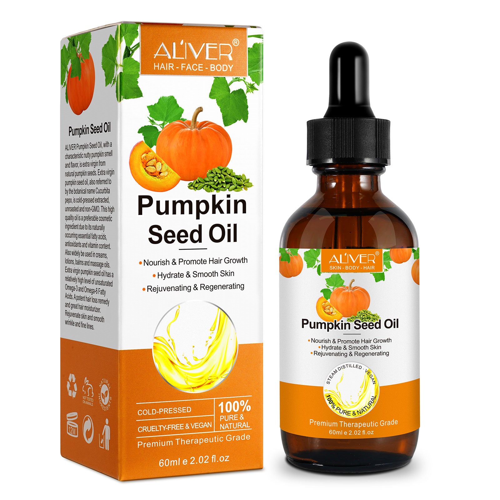 ALIVER Pure Pumpkin Seed Oil for Hair Growth, 60ml