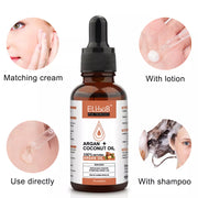 Elbbub Natural Argan Coconut Oil For Face Hair Skin Nails Reduces Wrinkles Improves Skin Moisturizer Great for Dry Scalp Split Ends Dry & Damaged Hair