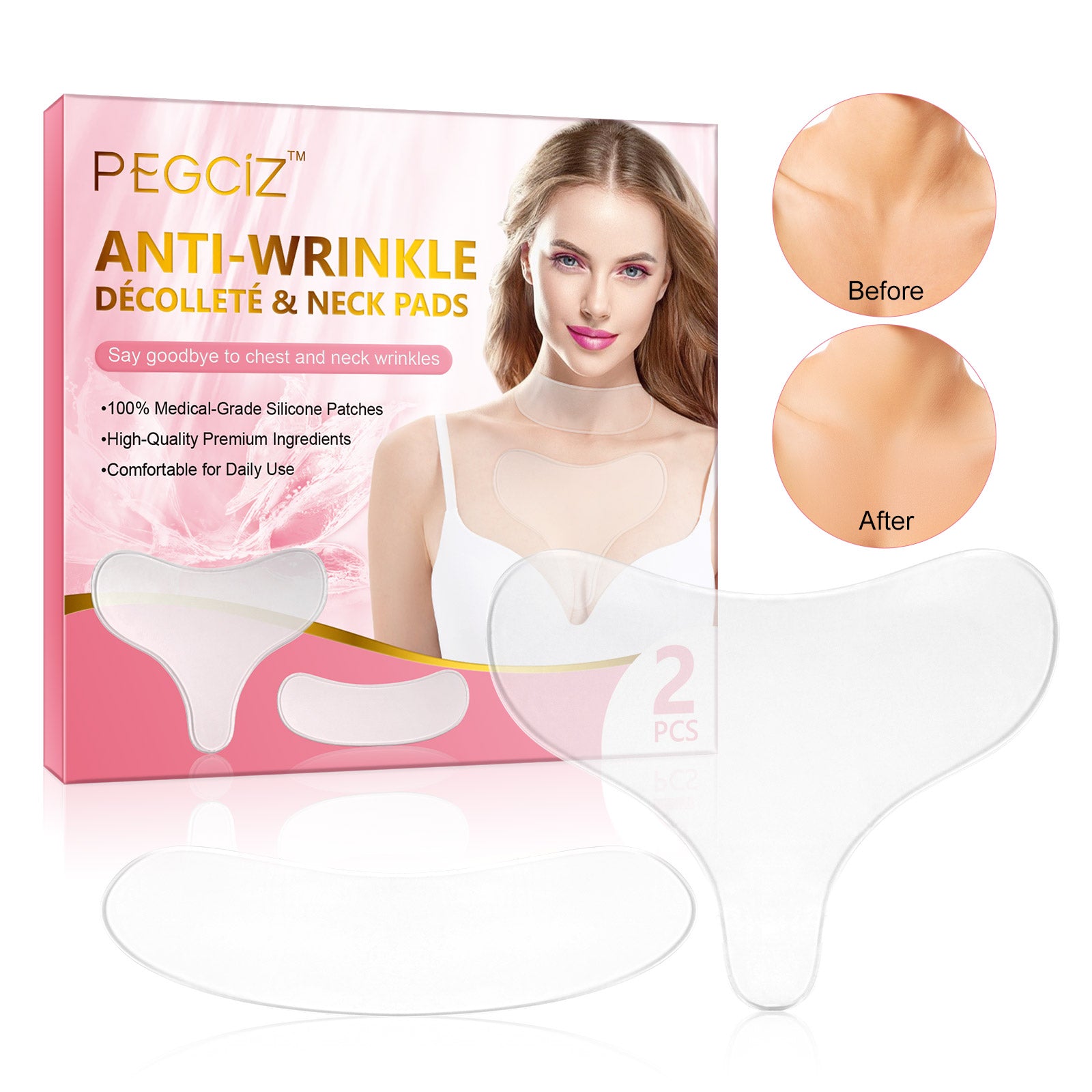 PEGCIZ Anti Wrinkle Decollete & Neck Pads, pack of 2pcs