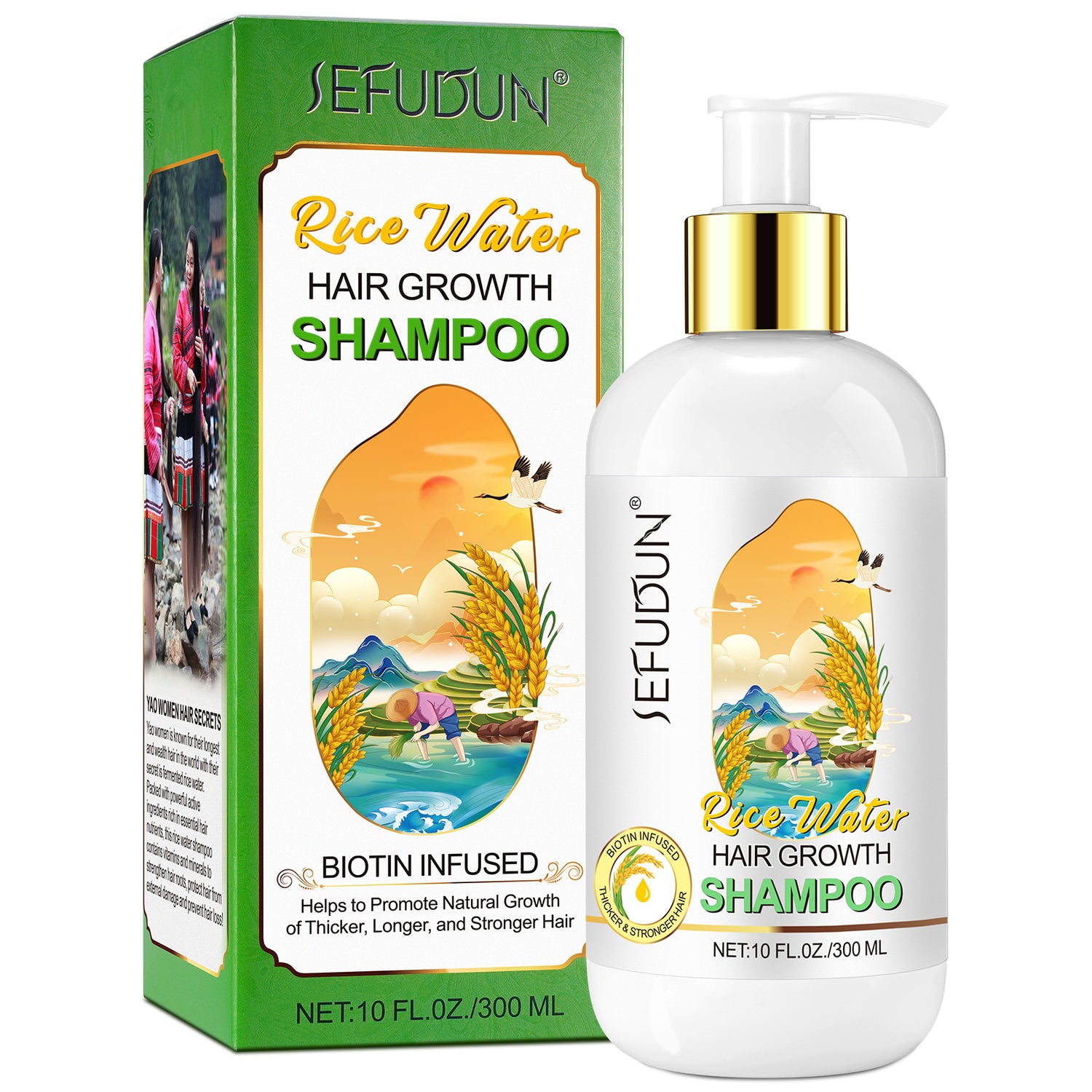 SEFUDUN Rice Water Hair Growth Shampoo, 300ml