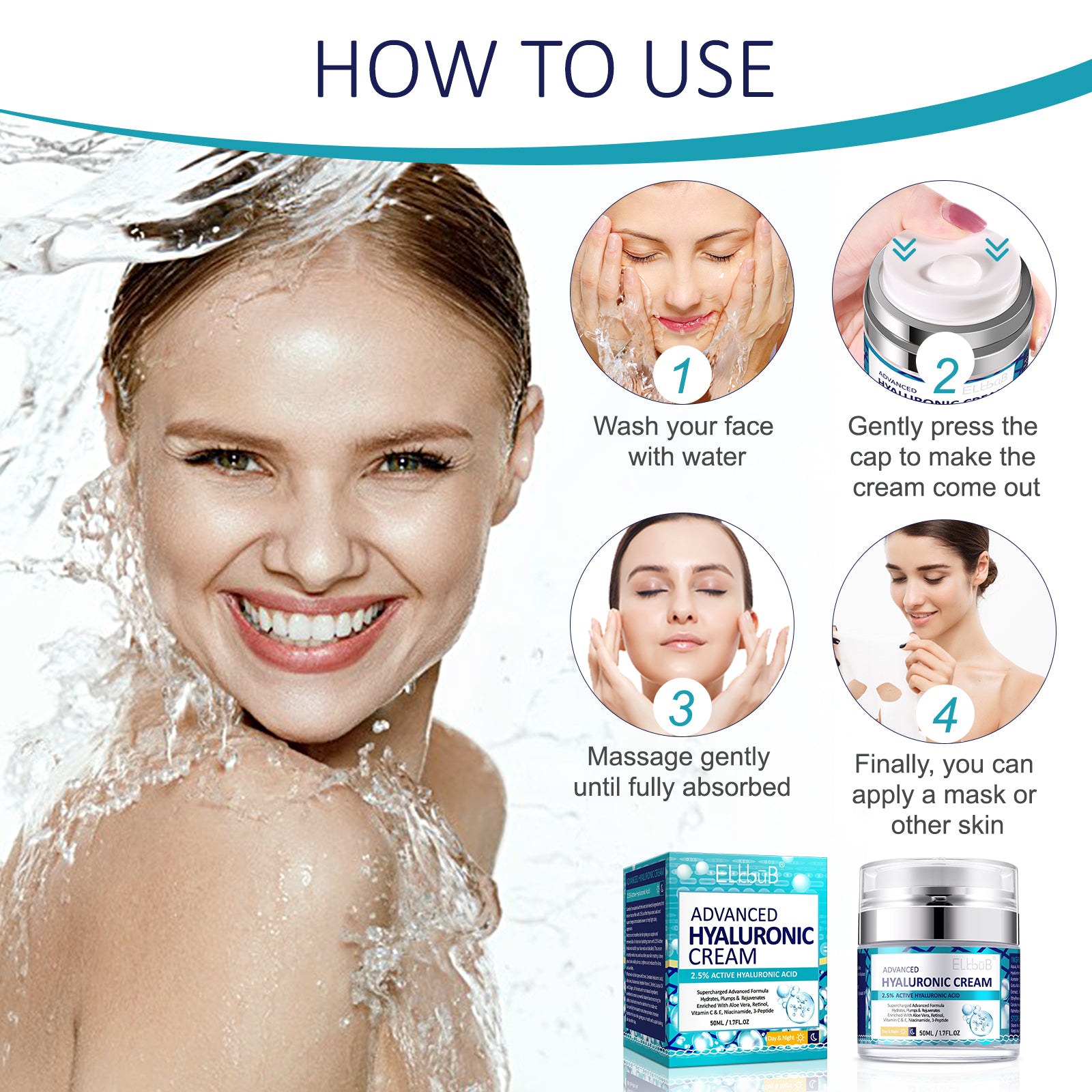 ELBBUB Advanced 2.5% Hyaluronic Acid Cream, 50ml