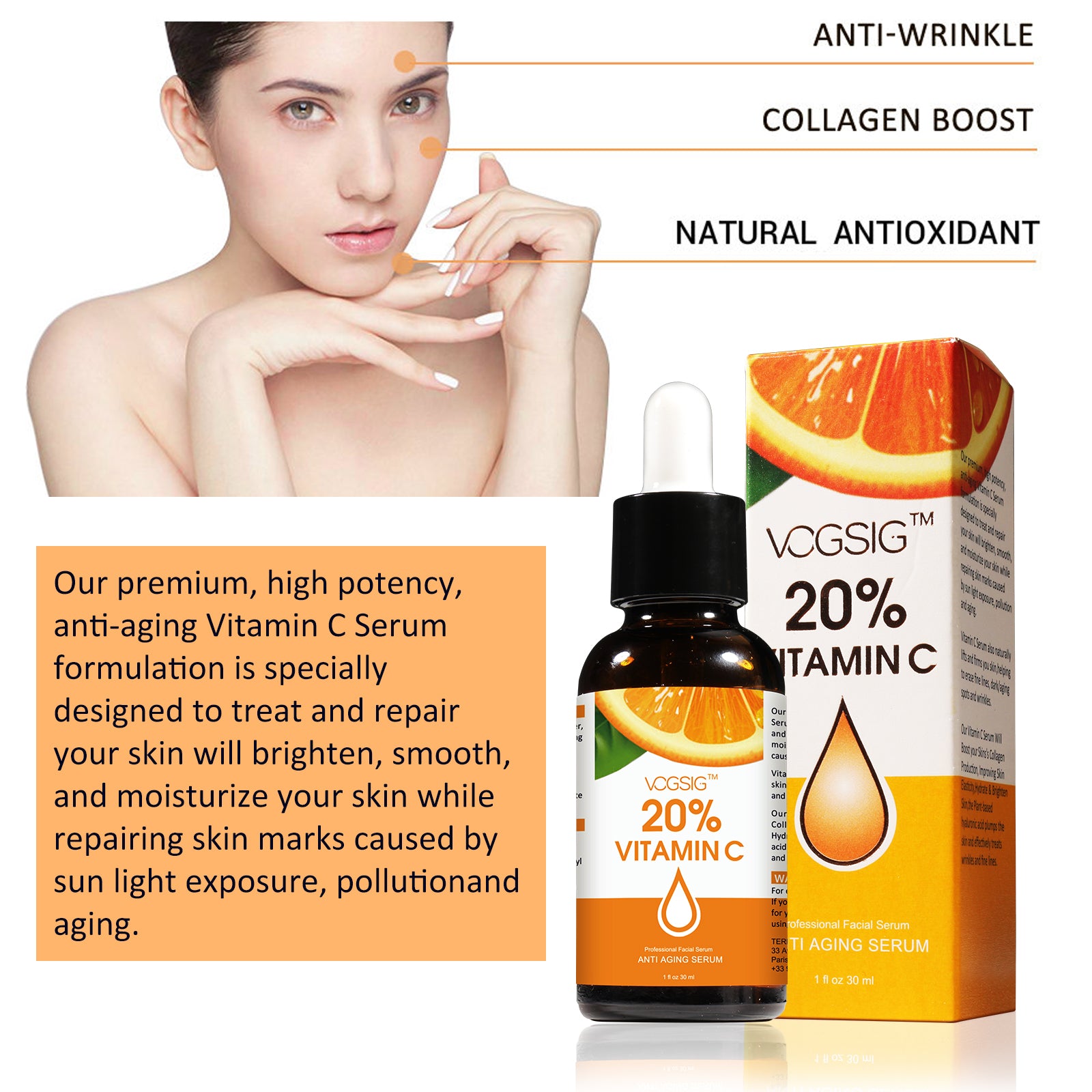 VOGSIG Vitamin C Face Anti Age Serum Skin Hyaluronic Acid Pure Retinol Anti Aging Collagen Facial Day Night Treatment Repair