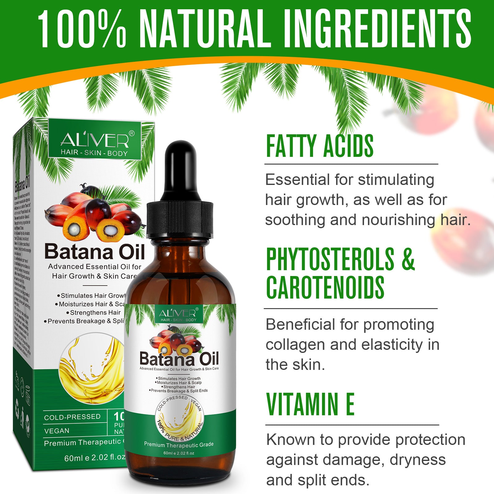 ALIVER Natural Batana Oil for Hair Growth, Skin & Body, 60ml