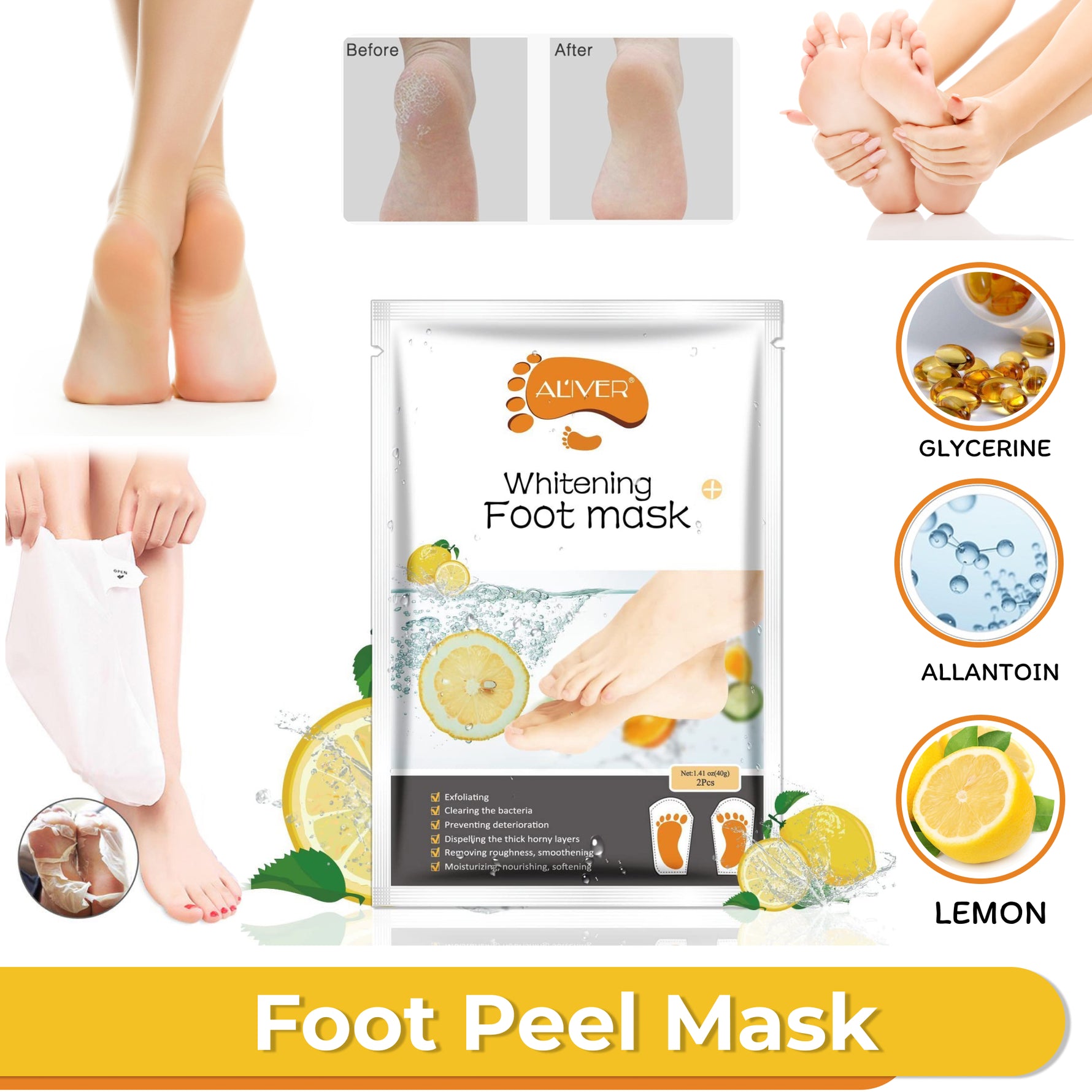 Aliver Lemon Soft Foot Peel Mask for Feet Dead Skin Remover