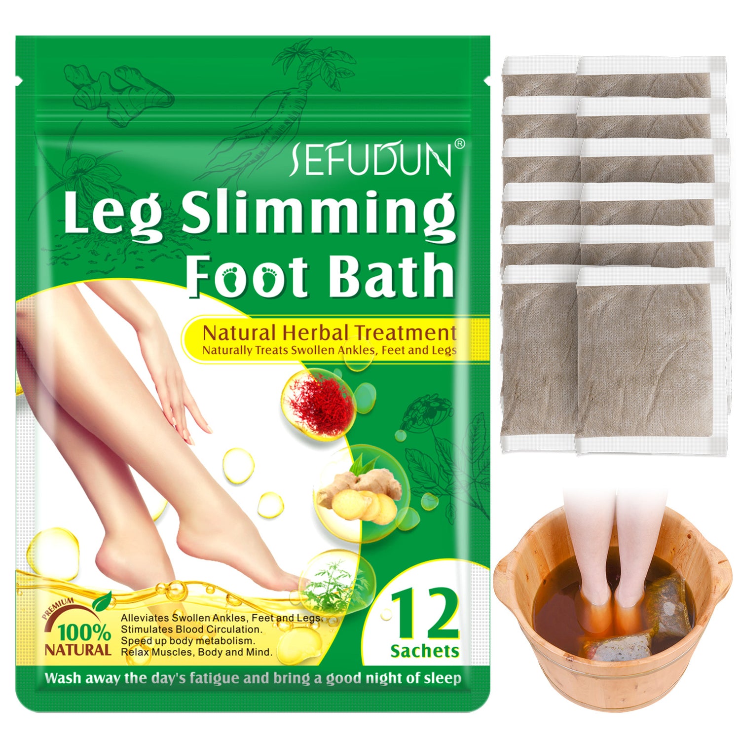 SEFUDUN Leg Slimming Foot Soak Bath Patches, 12pcs