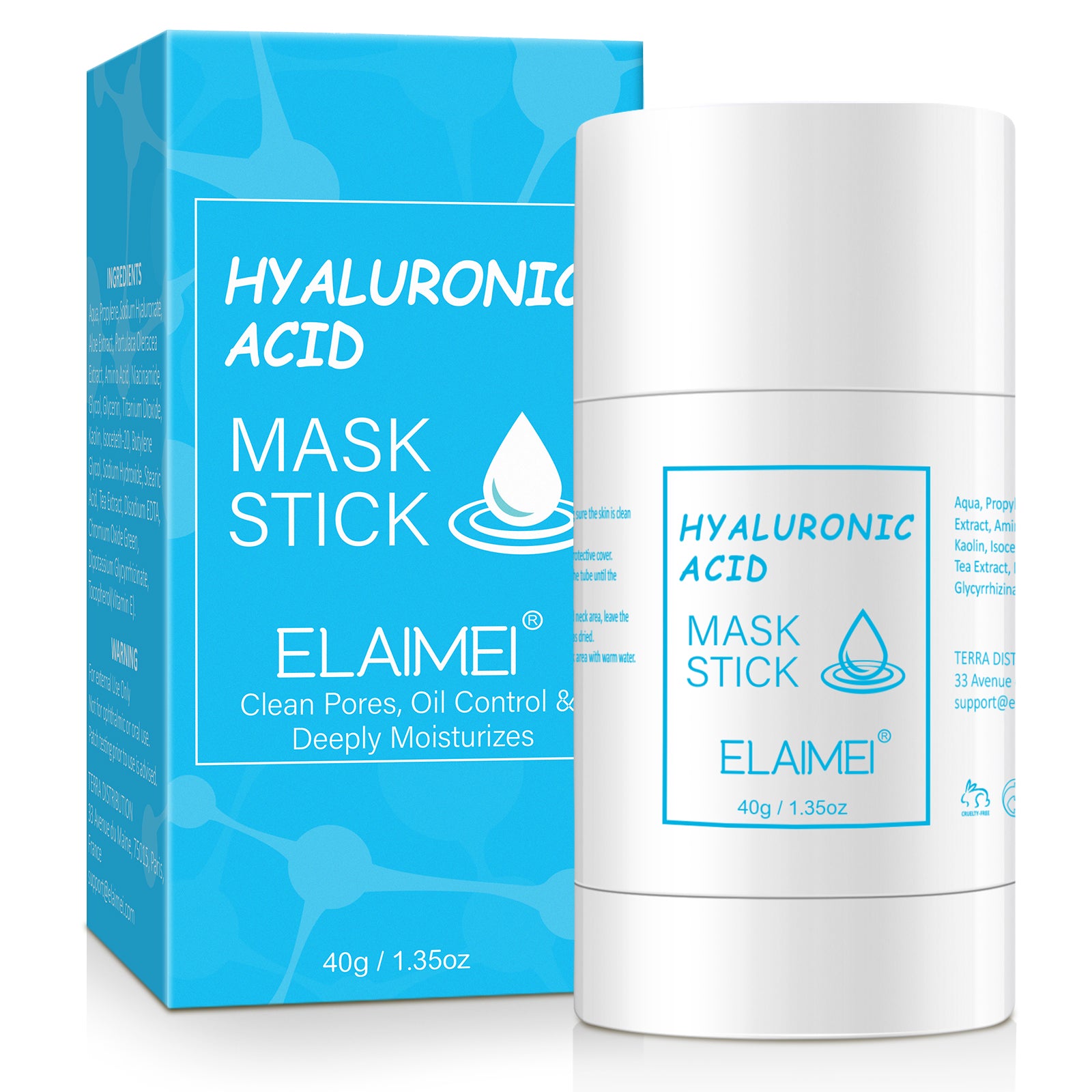 Elaimei Cleansing Purifying Clay Stick Mask Hyaluronic Acid Oil Control Anti-Acne Solid Fine Skin Blackheads