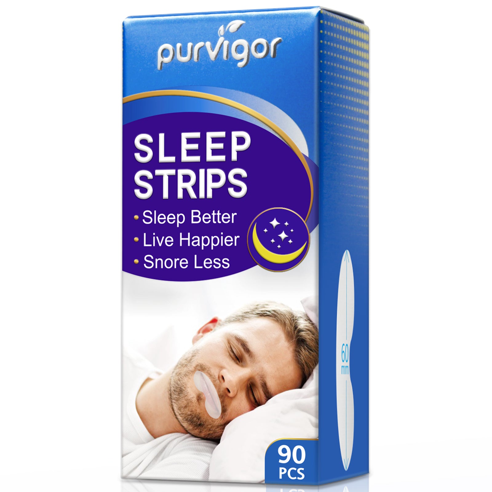 PURVIGOR Anti Snoring Sleep Strips Gentle Mouth Tape for Nose Breathing Low Loud Snoring Relief 90 pcs